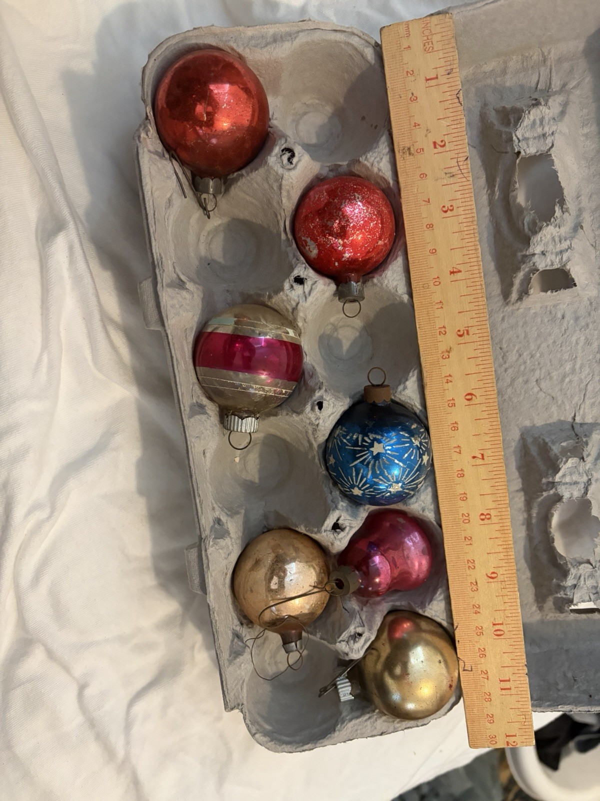 7 Vintage Glass Christmas Ornaments antique bulbs Xmas Vtg 1 bell 2 shiny bright 7 Vintage Glass Christmas Ornaments antique bulbs Xmas Vtg 1 bell 2 shiny bright