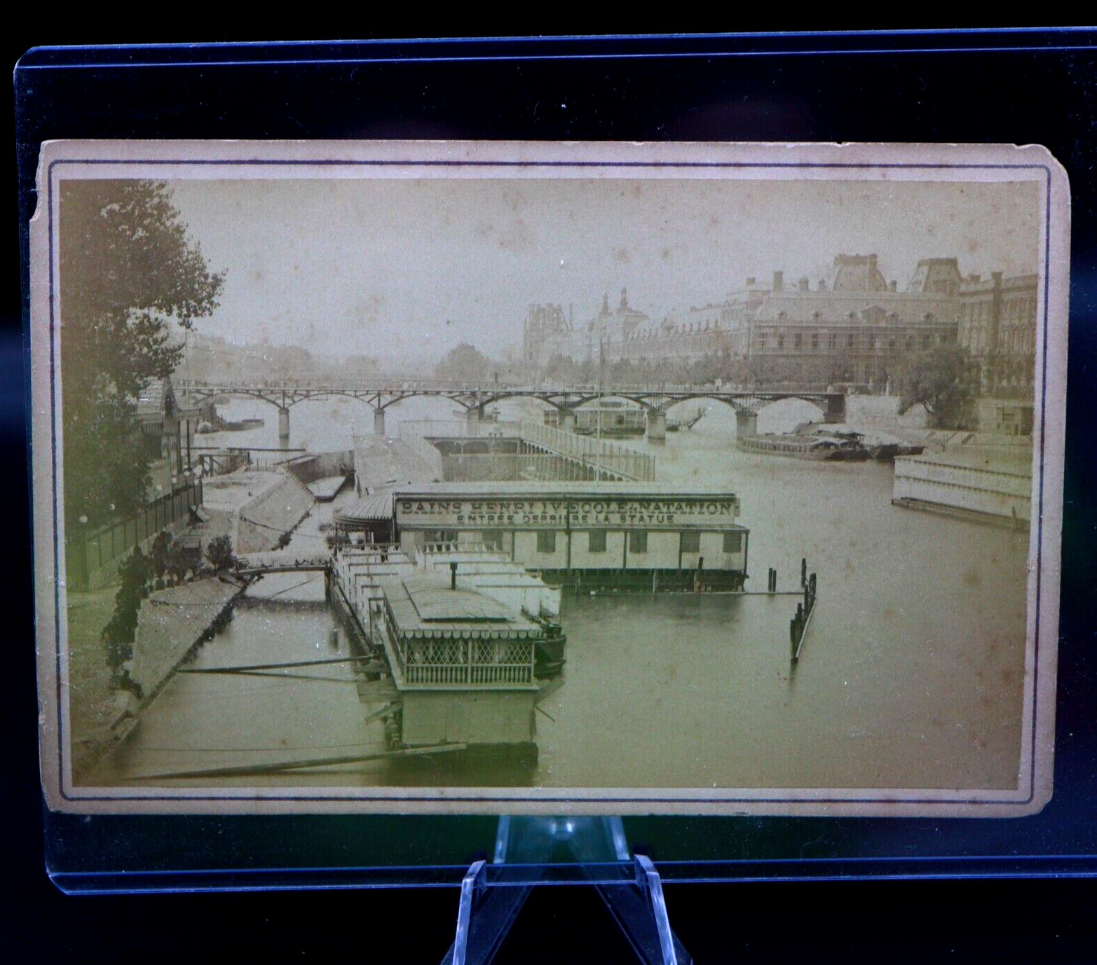 Antique Cabinet Card Photograph Restaurant on the Seine River Paris France