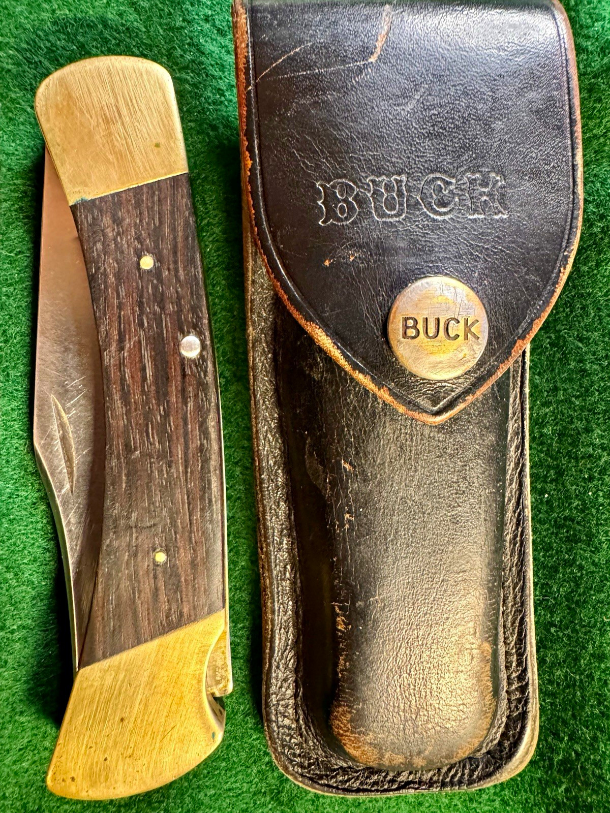 Vintage Buck 110 Two Dot Folding Hunter Knife USA 1974-1980 w/ Leather Sheath Vintage Buck 110 Two Dot Folding Hunter Knife USA 1974-1980 w/ Leather Sheath