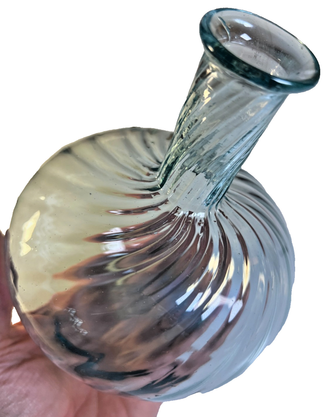 Antique Zanesville Aqua Swirl Flask Bottle Open Pontil 1840s Ohio Optic Swirls