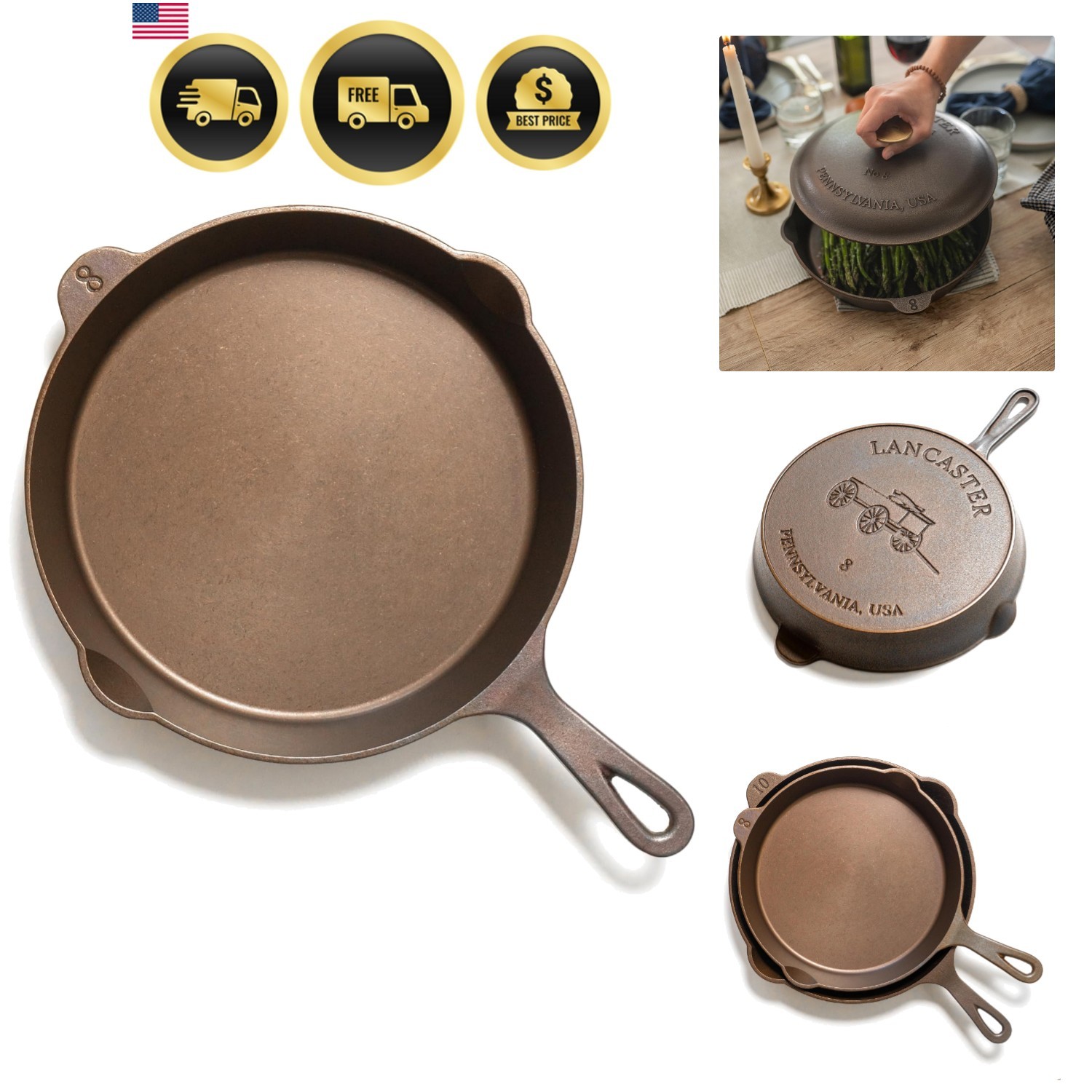 Lightweight Cast Iron Skillet - 10.5” Pre-Seasoned Frying Pan Lightweight Cast Iron Skillet - 10.5” Pre-Seasoned Frying Pan