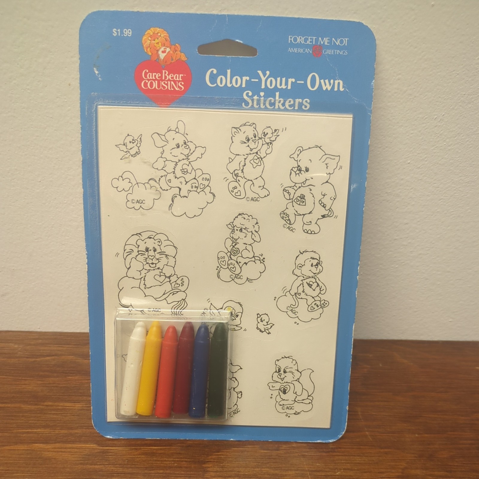 Vintage '85 Care Bear COUSINS stickers + crayons American greetings RARE FREE SH