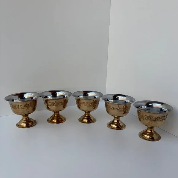 VTG Set of 5 Vintage Etched Brass Goblets – Boho Global Decor