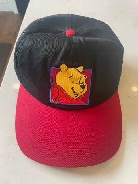 Vtg 90s Disney Winnie The Pooh Baseball Cap Hat NWOT Black Red Stretch