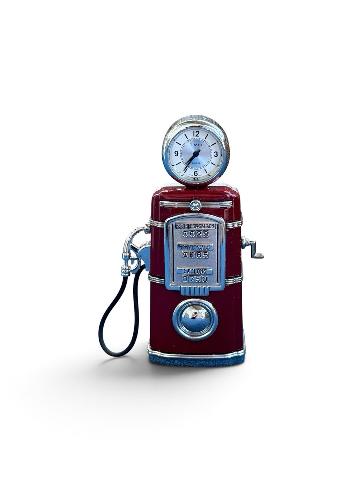 Timex Vintage Collectible Miniature Clock Retro Gas Pump Red Silver