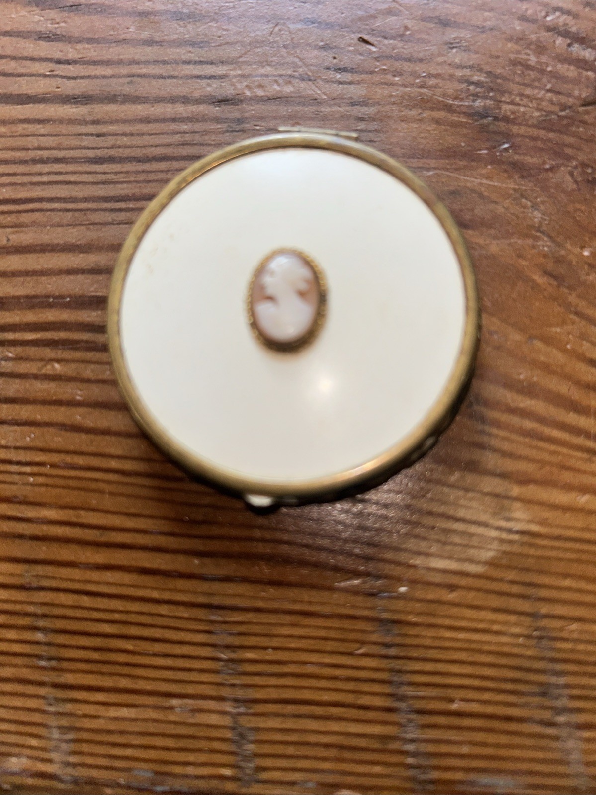 Vintage Cameo Compact. Beautiful Details With Hand Painted Flowers On Edge