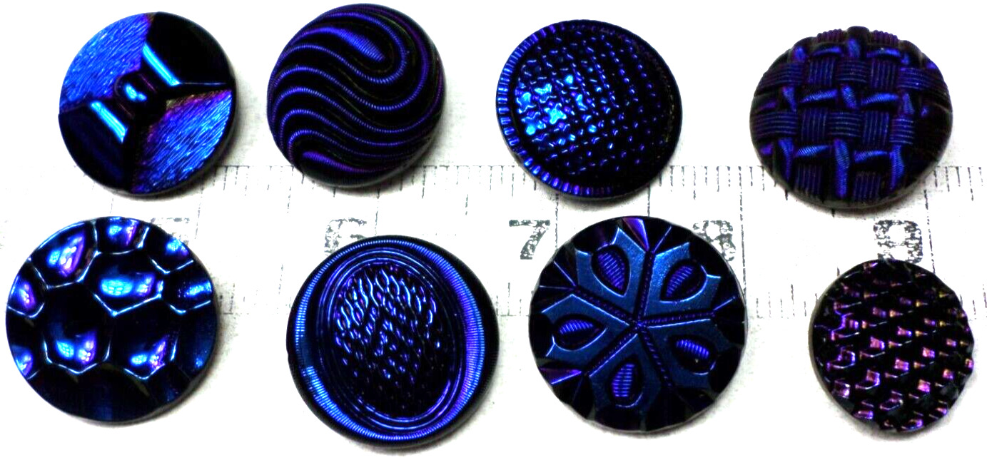 12 Vintage Czech DEEP Blue AB Gorgeous Round Buttons 23mm 11/16\