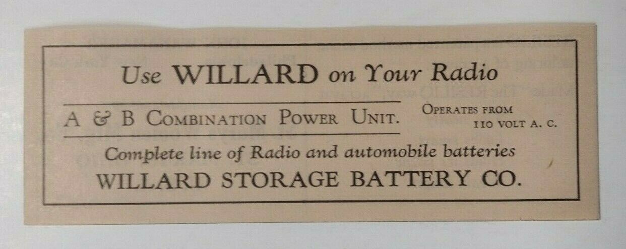 1928 Willard Storage Battery Co. Advertisement