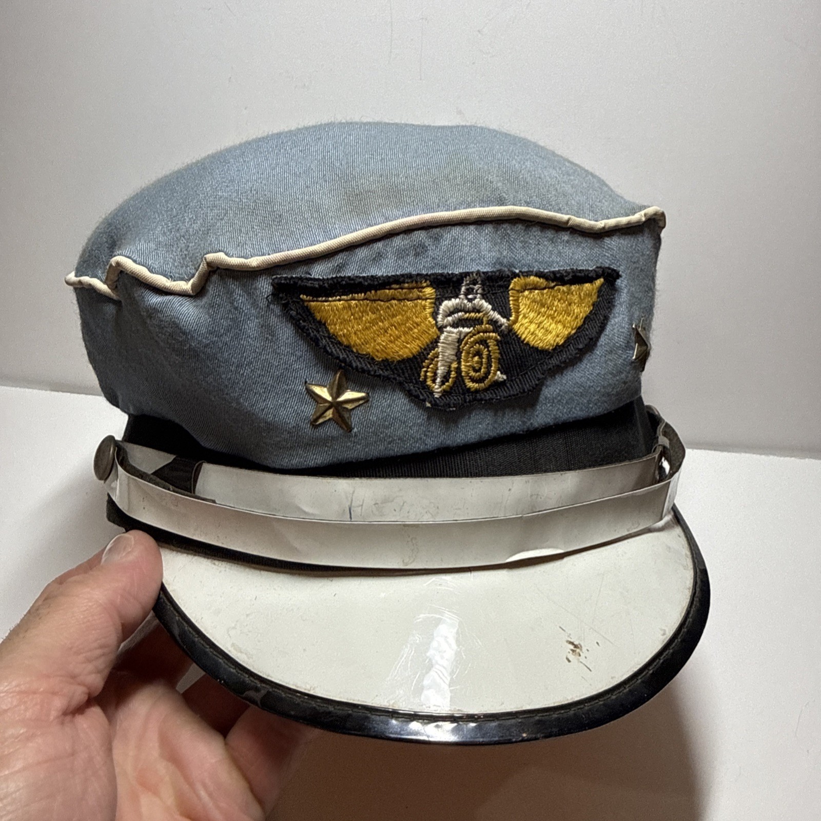 Original Vintage 1940’s-50’s Motorcycle Rider’s Cap With Winged Motorcycle Patch