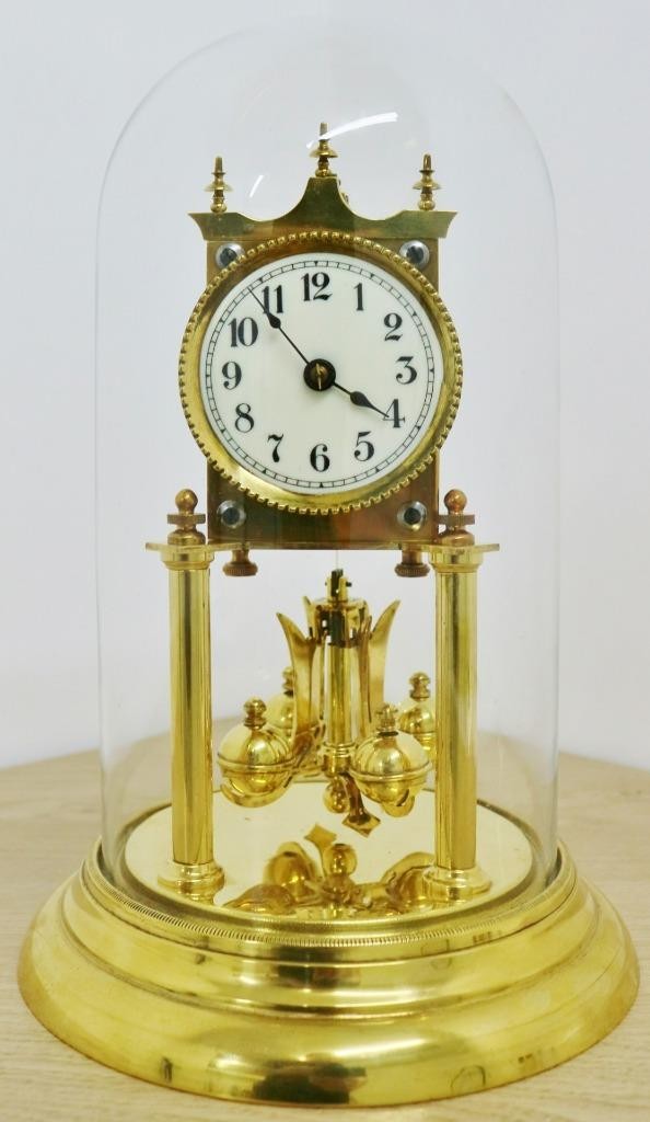 Superb Antique German JUF 400 Day Anniversary Brass & Glass Torsion Mantle Clock