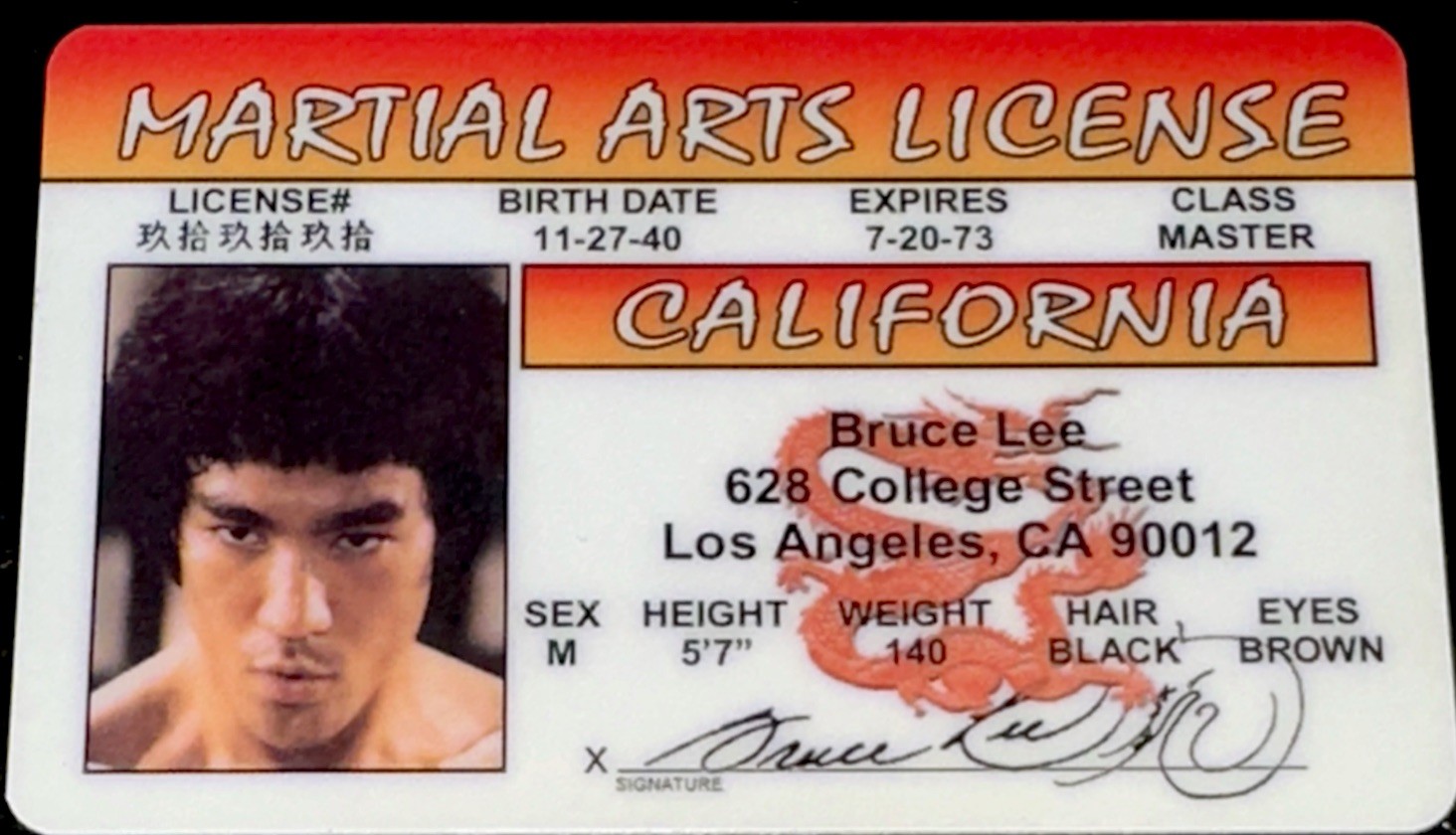 BRUCE LEE DRIVER LICENSE✨🏆🥋🥇🐉 🏆💪🏼✨KARATE✨HOLLYWOOD✨LIMITED EDITION✨❤️✨💫