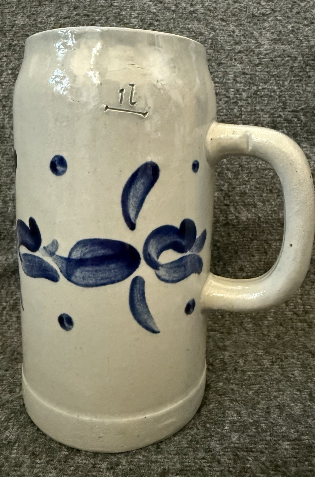 Vtg Handcrafted, Salt Glazed, “Schilz” Beer Stein, 1 L, Made In West Germany