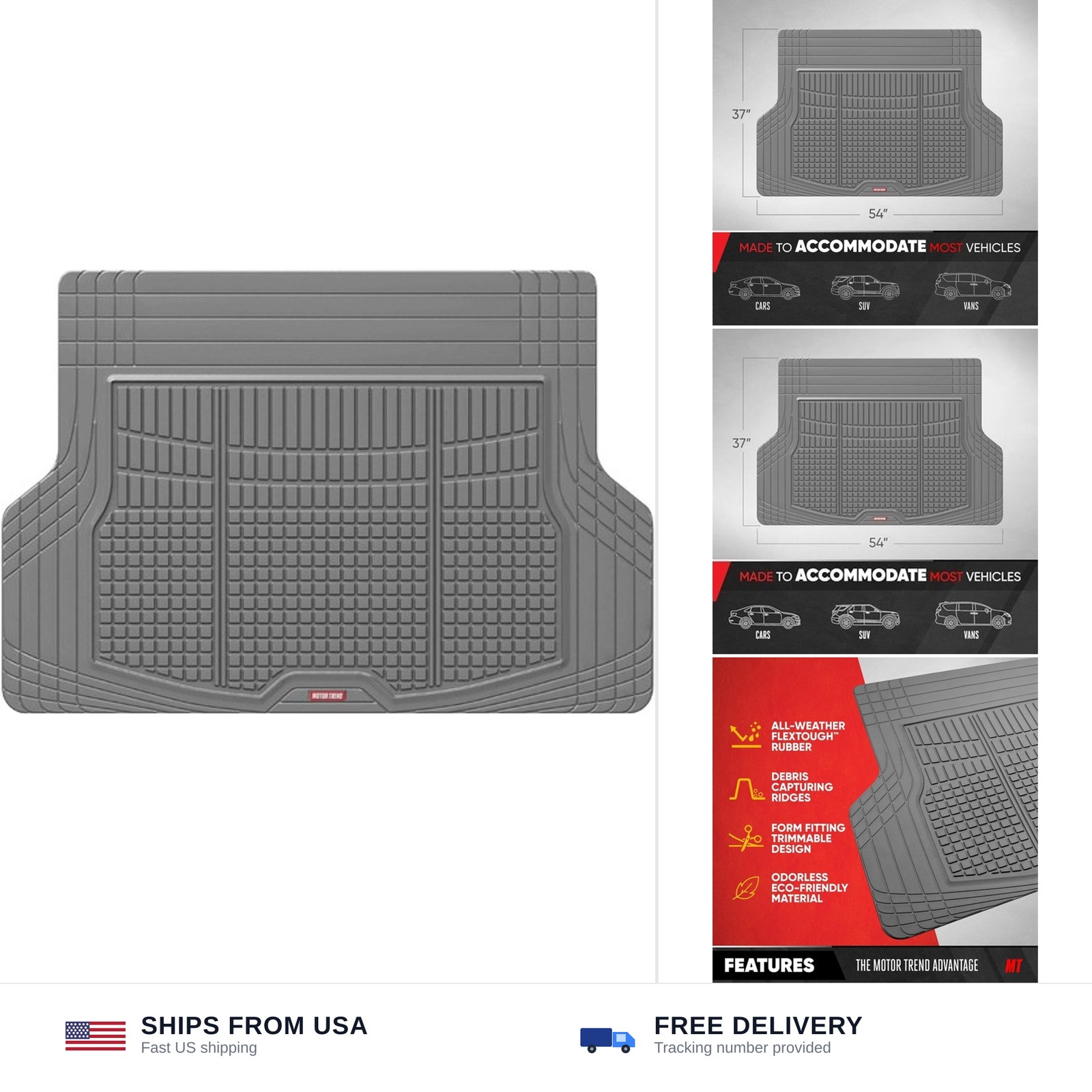 FlexTough Rear Cargo Mat – Heavy-Duty Trimmable Car Trunk Mat