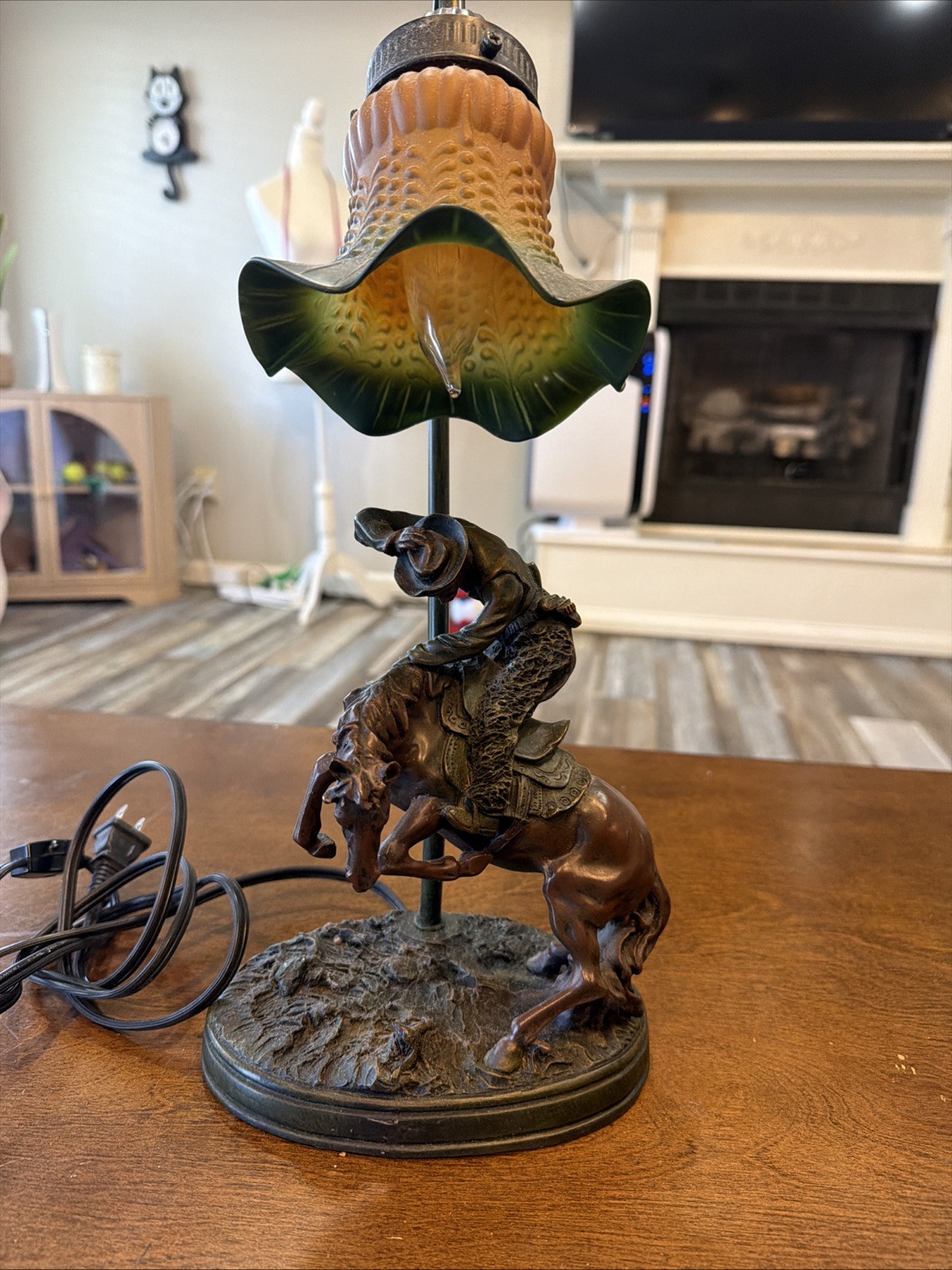 Cowboy Table Lamp Bronco Buster Style Vintage Lamp Working Bronze