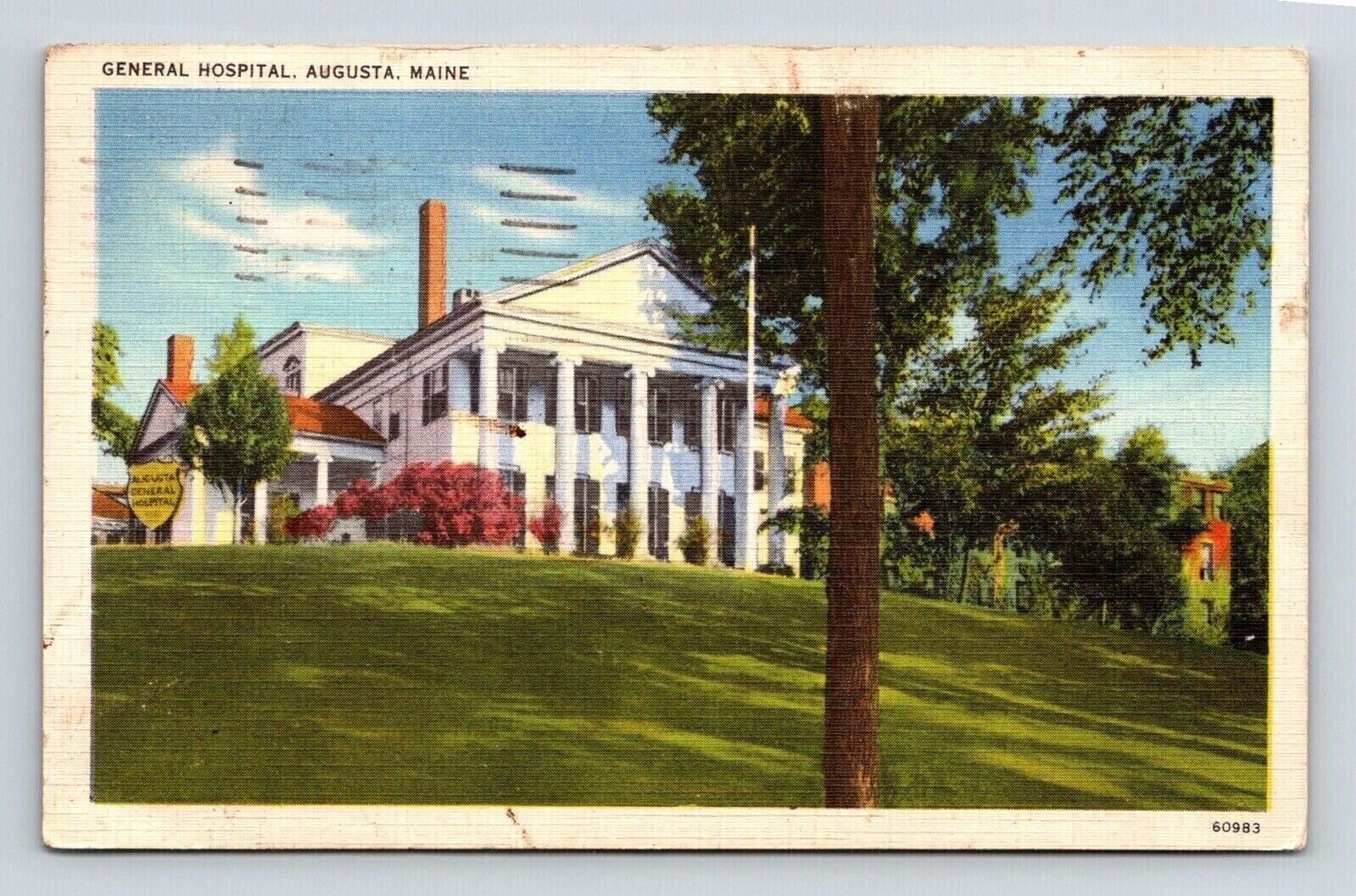Gen Hospital Augusta Maine ME Linen Postcard PM Cancel WOB Note Tichnor VTG 1c