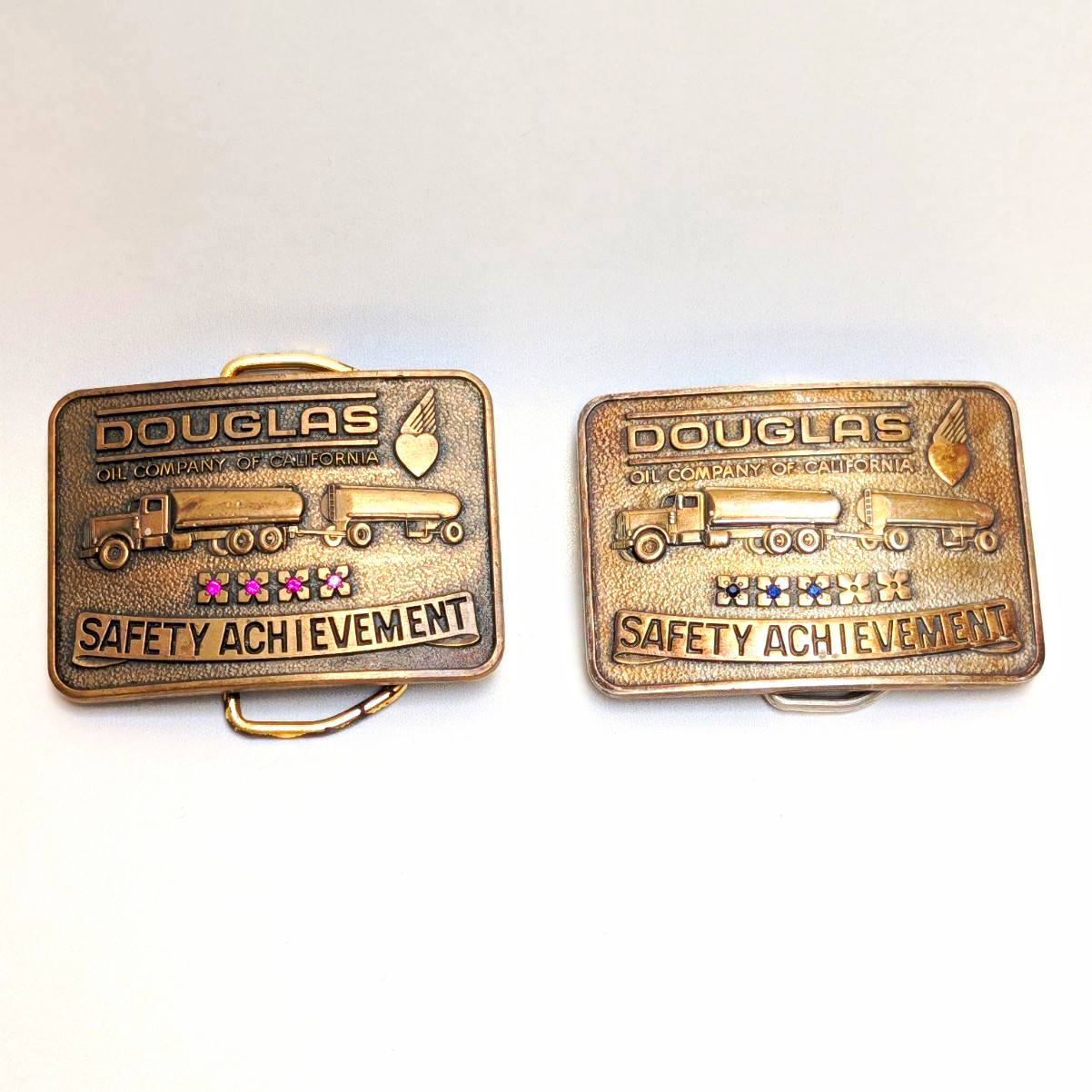 Vintage Douglas Oil California Safety Achievement Belt Buckles Lot of 2
