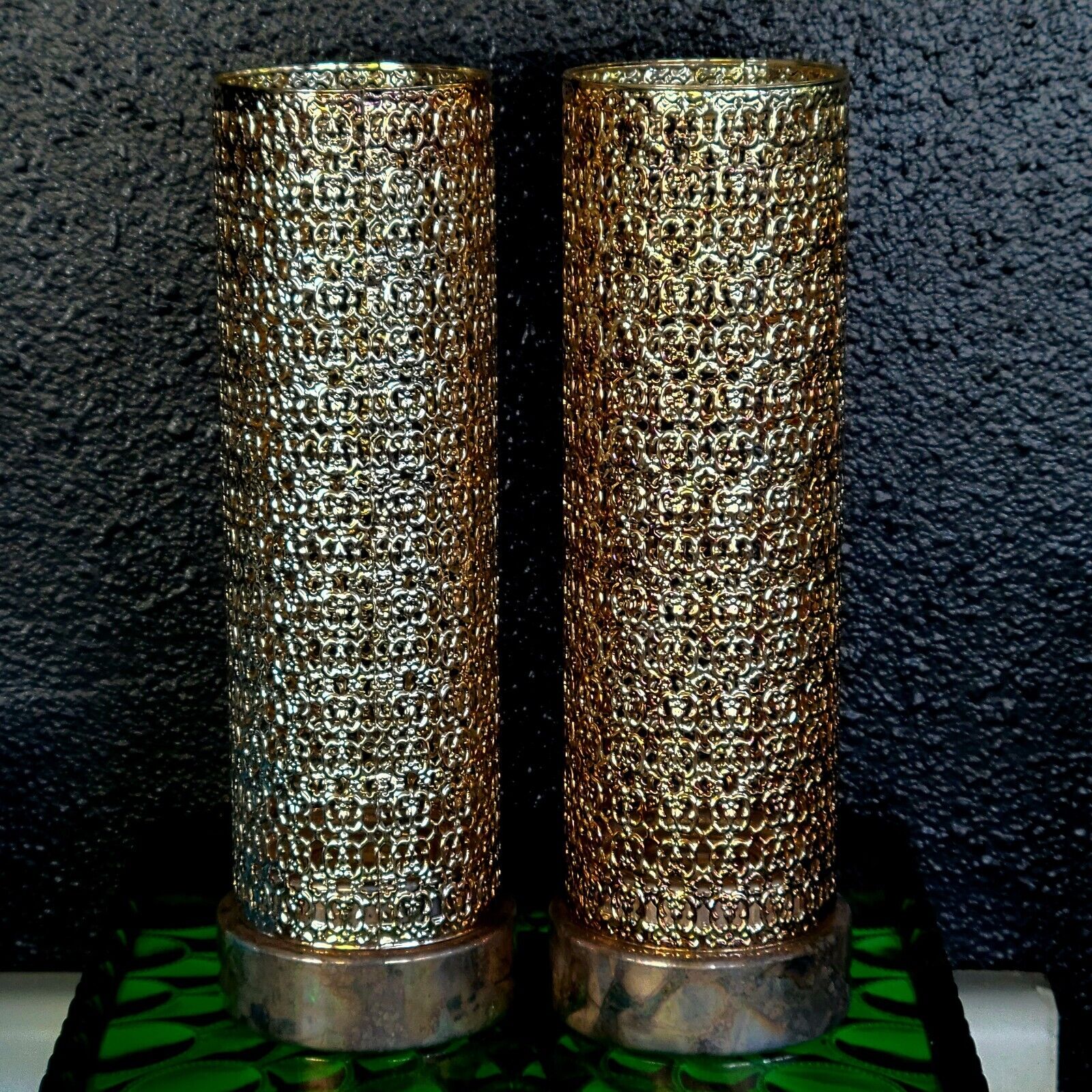 Vintage Hollywood Regency Glam Gold MetalFiligree Taper Candle Holders MCM 11\