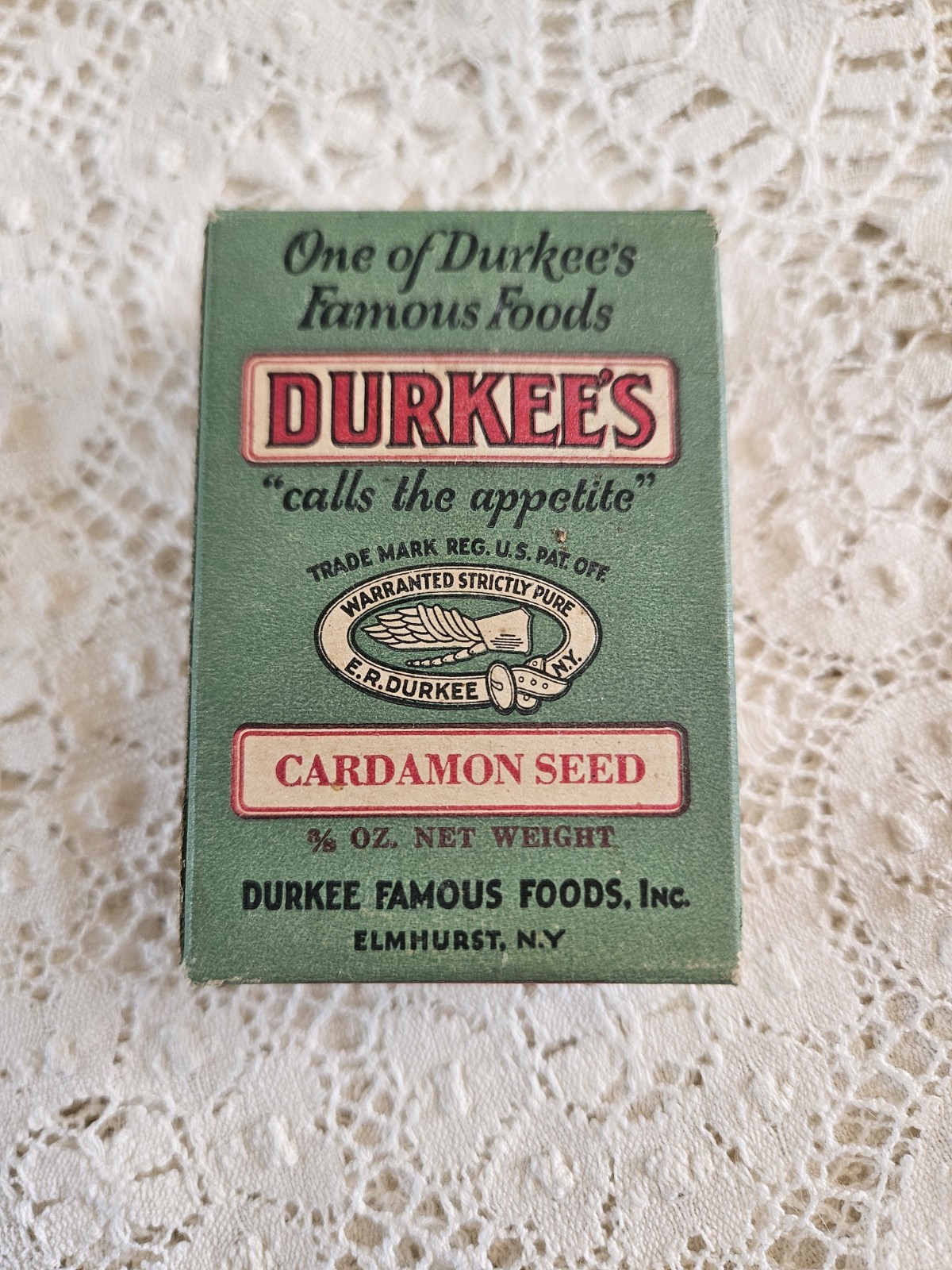 Antique Green Durkee's Unopened Cardamon Seed Cardboard Box Spice Rare Pre 1910
