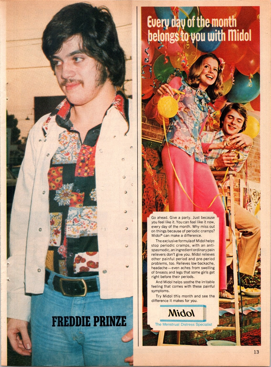 Freddie Prinze Midol Vintage 1970s Original Magazine Ad Print Collectible Freddie Prinze Midol Vintage 1970s Original Magazine Ad Print Collectible