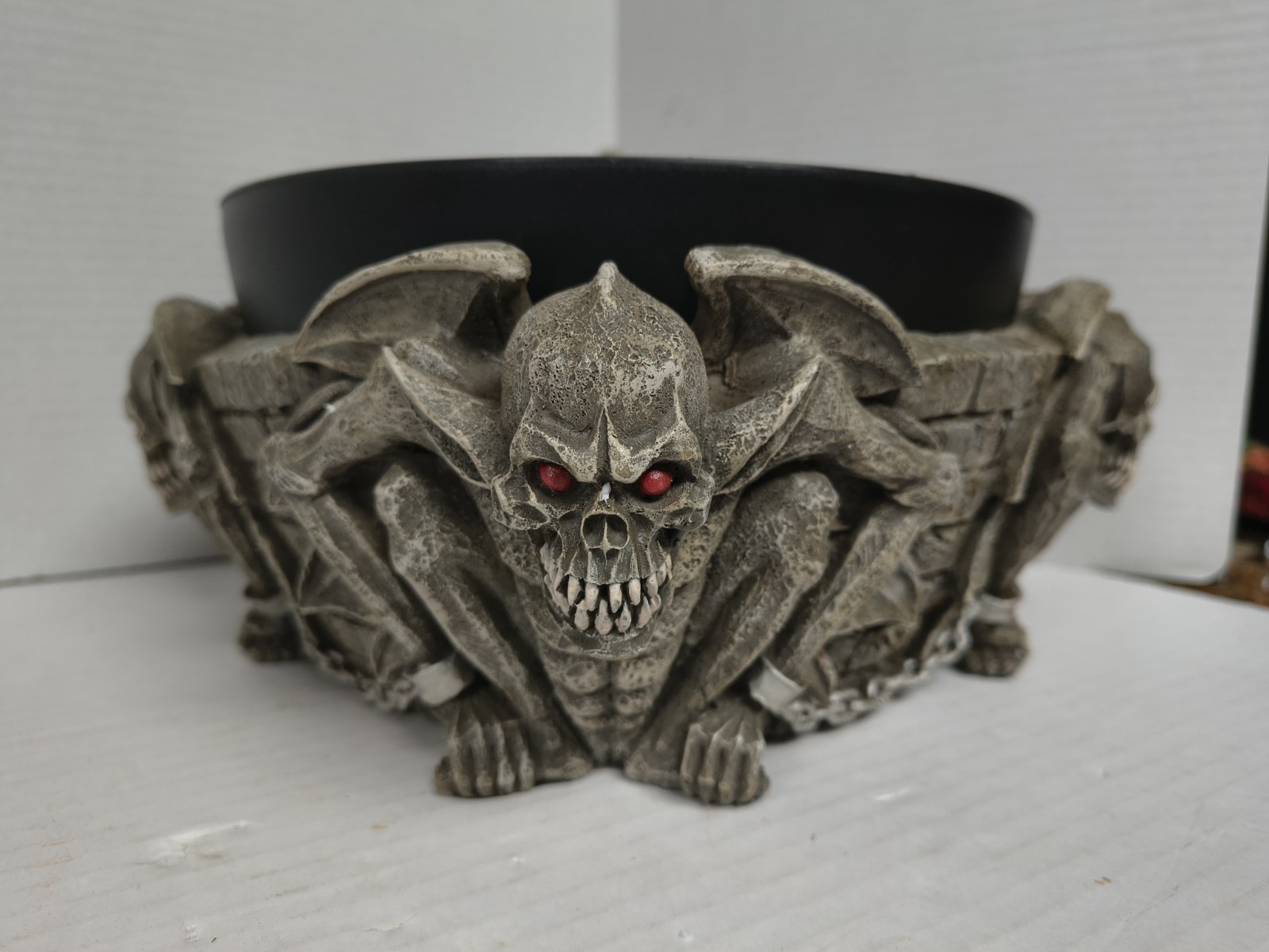 Vintage Spencer Gifts Gargoyle Punch Bowl Set with Skull Ladle in Box (2003) 