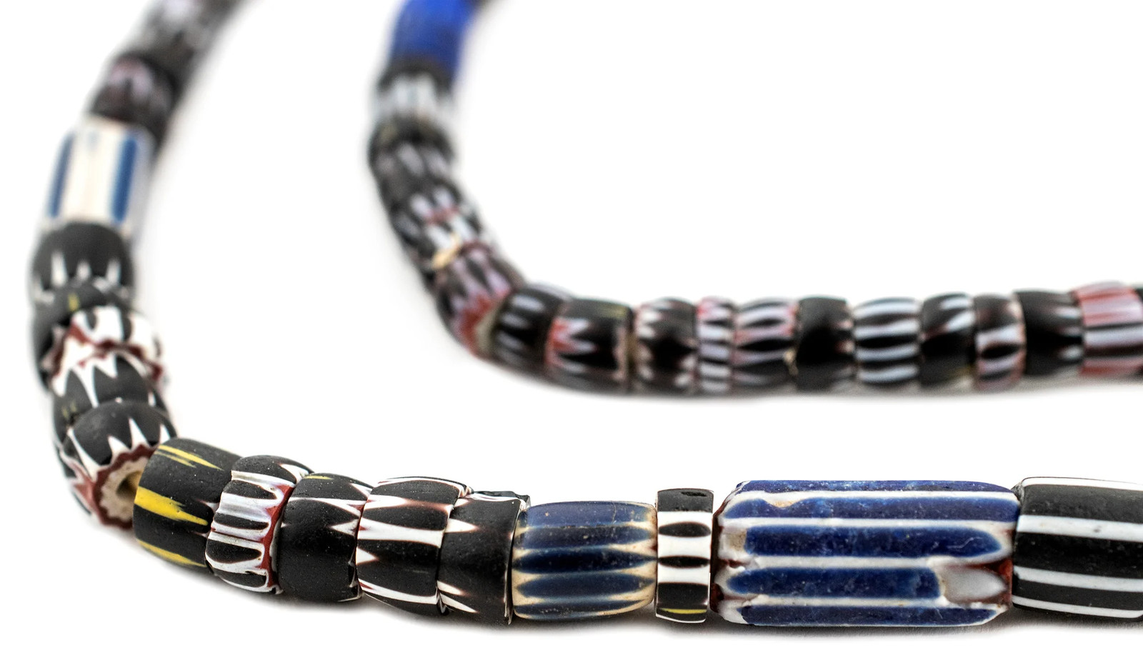 Antique Black & White Yellow Jacket Chevron Beads 8mm Ghana African Cylinder