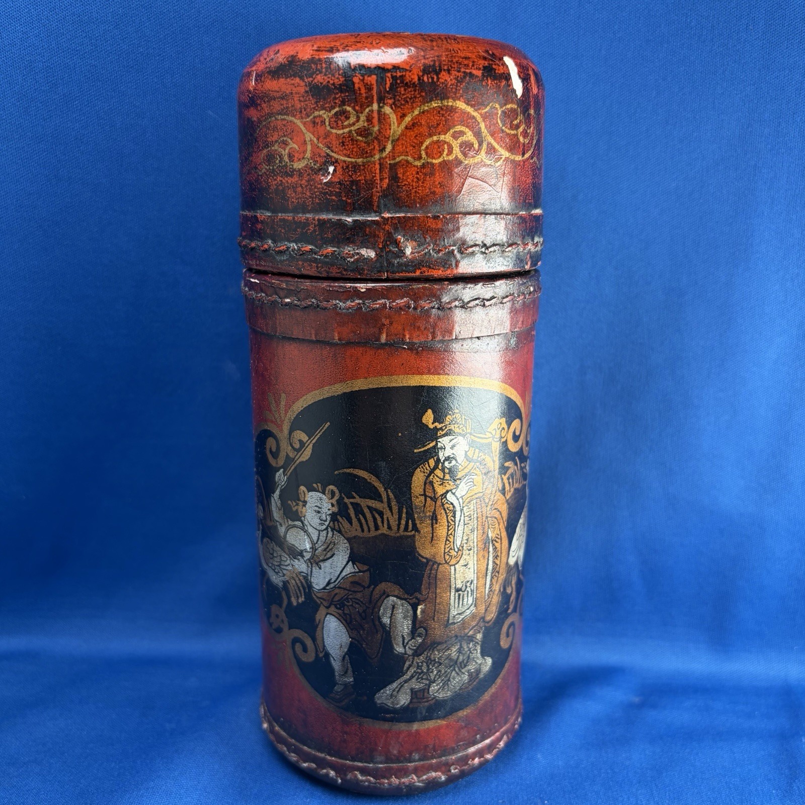Vintage Chinese Fortune Telling Sticks Burgundy Leather Cylinder Vintage Chinese Fortune Telling Sticks Burgundy Leather Cylinder
