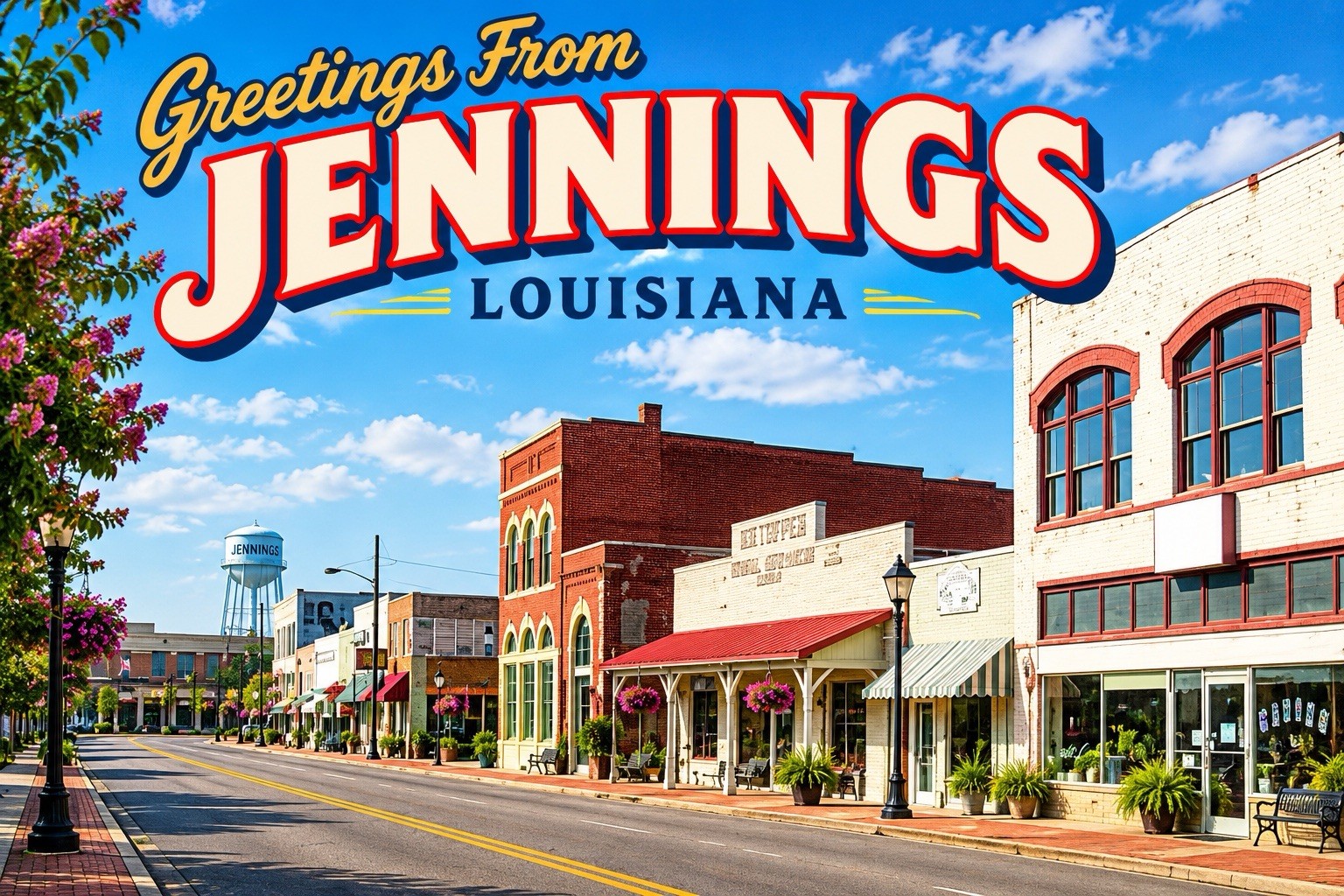 Greetings From JENNINGS Louisiana MODERN 4x6 Postcard E622