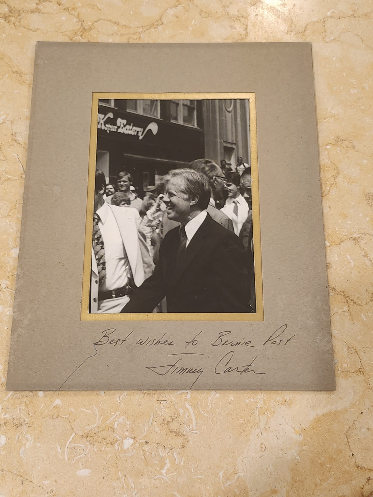 Signed Jimmy Carter piece. 5 x 7 photo. Signed and inscribed on matting