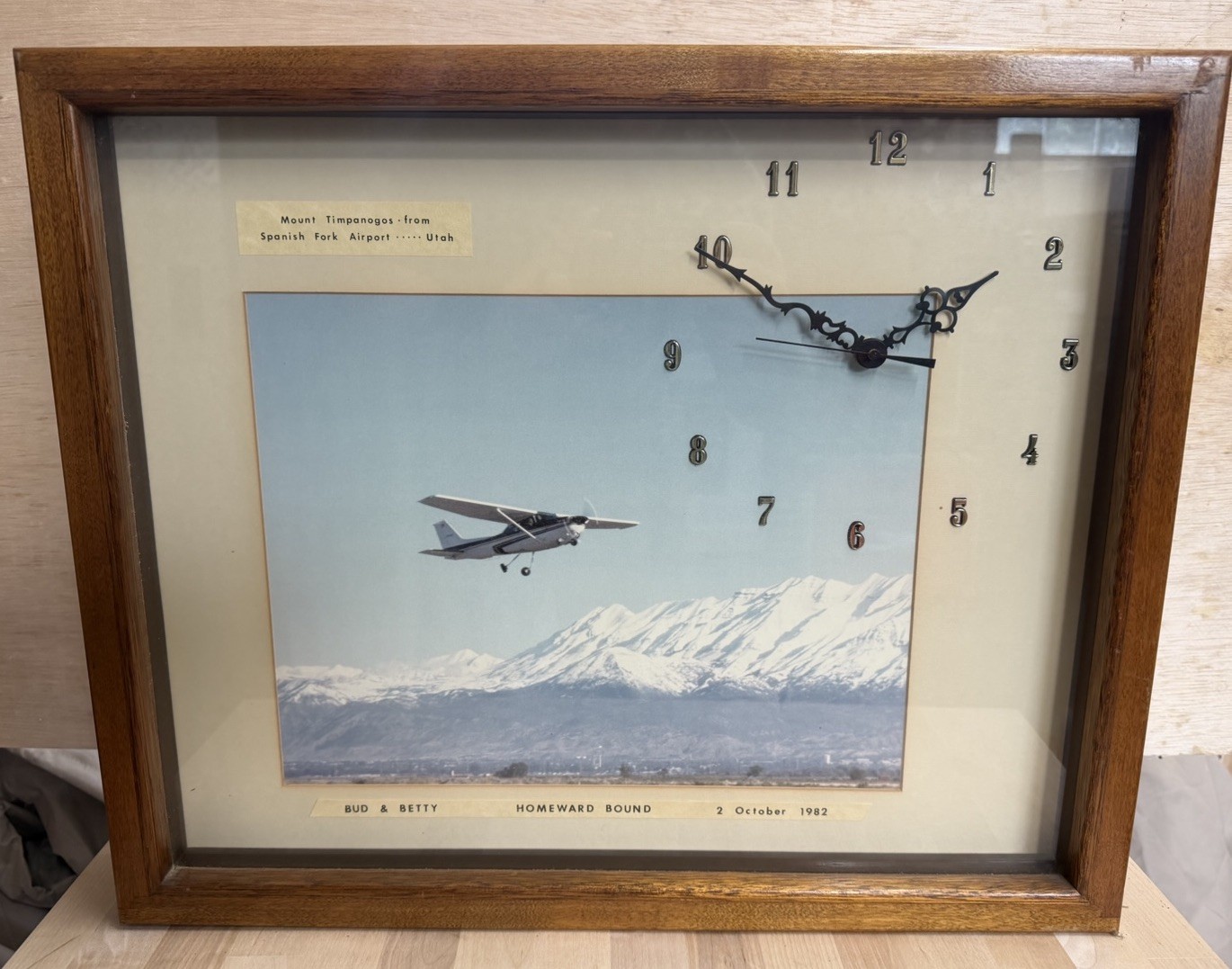 Vintage Airplane Shadowbox Wall Clock Wood Frame 17 1/2 X 21 1/2 Inches