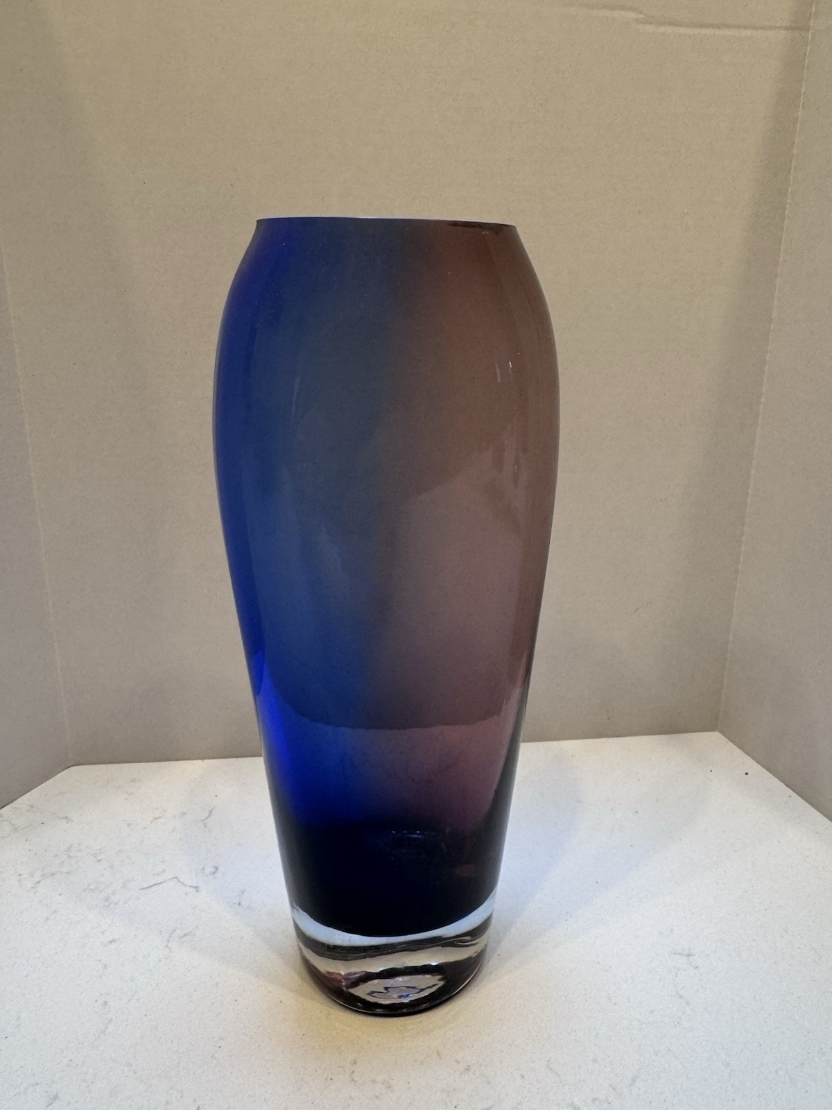 Vintage Two-Toned Mutant Cobalt Blue And Amethyst Tapered Thick Flower Bud Vase