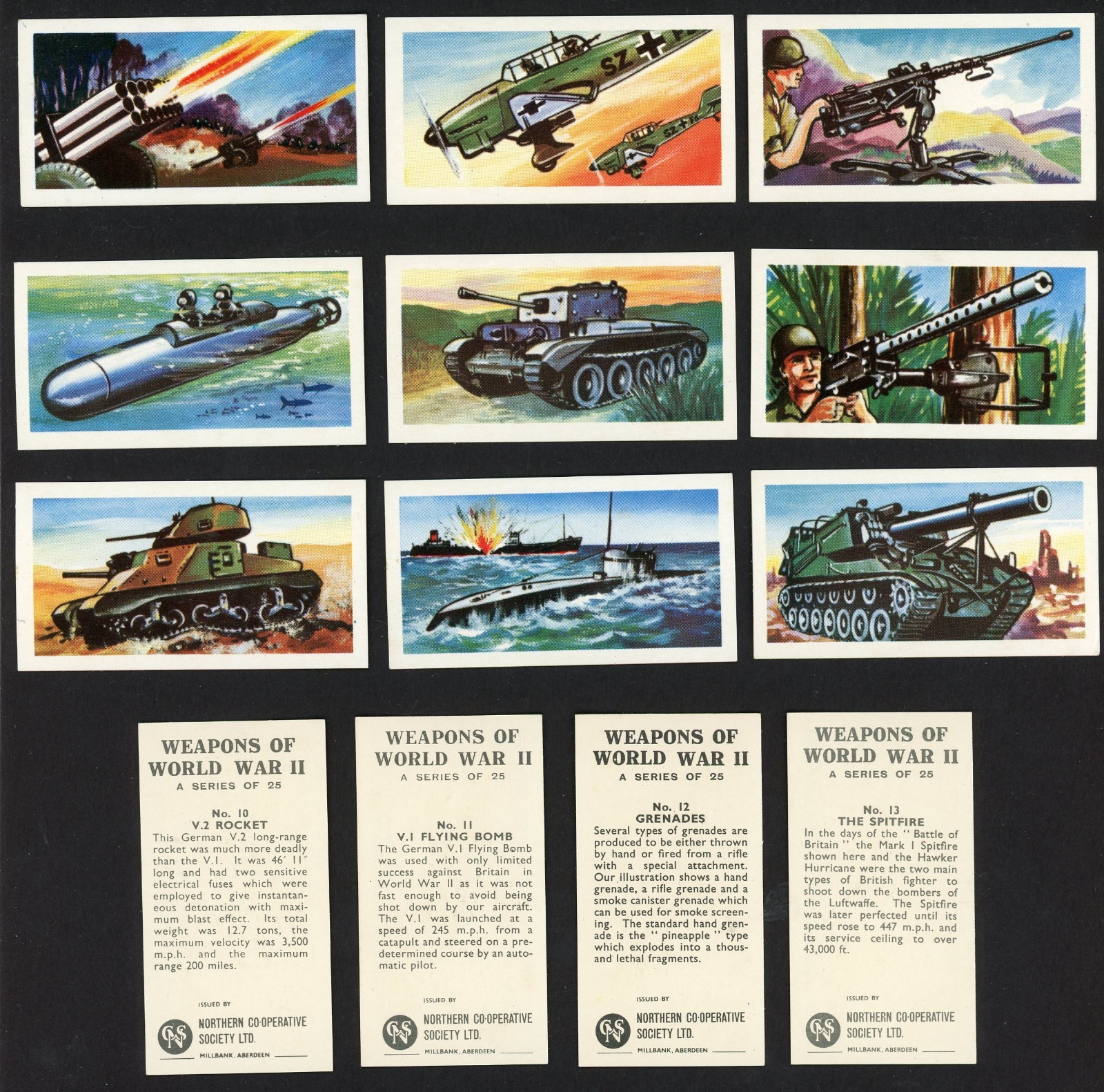 1962 Northern Co-Operative Tea Cards WEAPONS OF WW 2 COMPLETE Set 25 Cards 1962 Northern Co-Operative Tea Cards WEAPONS OF WW 2 COMPLETE Set 25 Cards