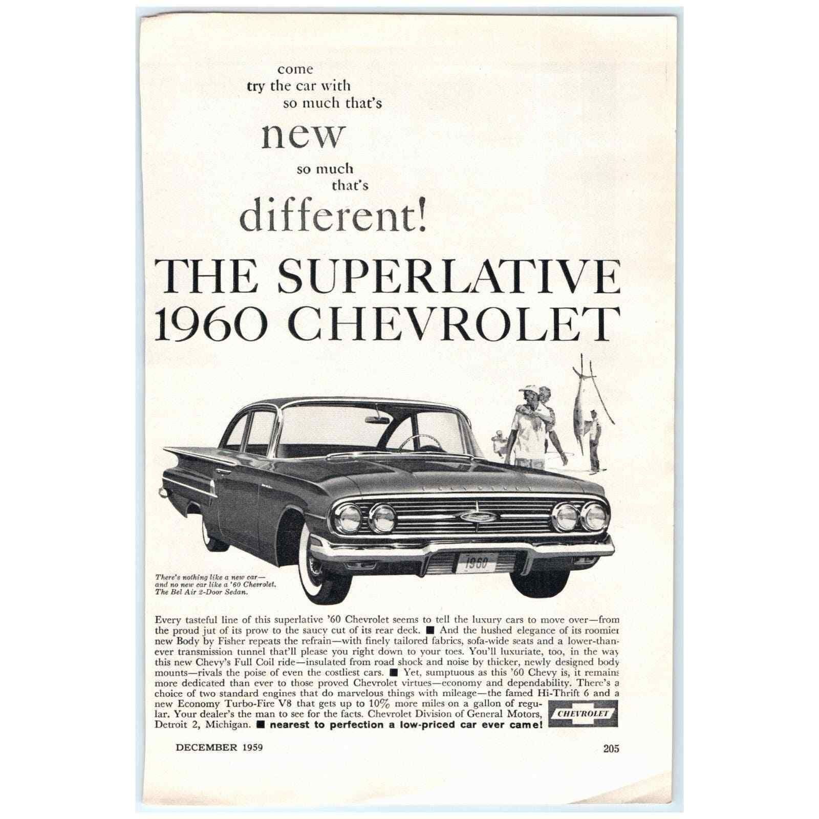 1959 Print Ad 1960 Chevrolet Bel Air 2 Door Sedan Superlative Tasteful