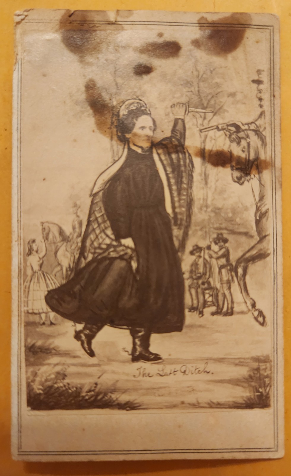 CDV  of Jeff Davis Caricature in a Dress - Ink Stains, Small tear at Top