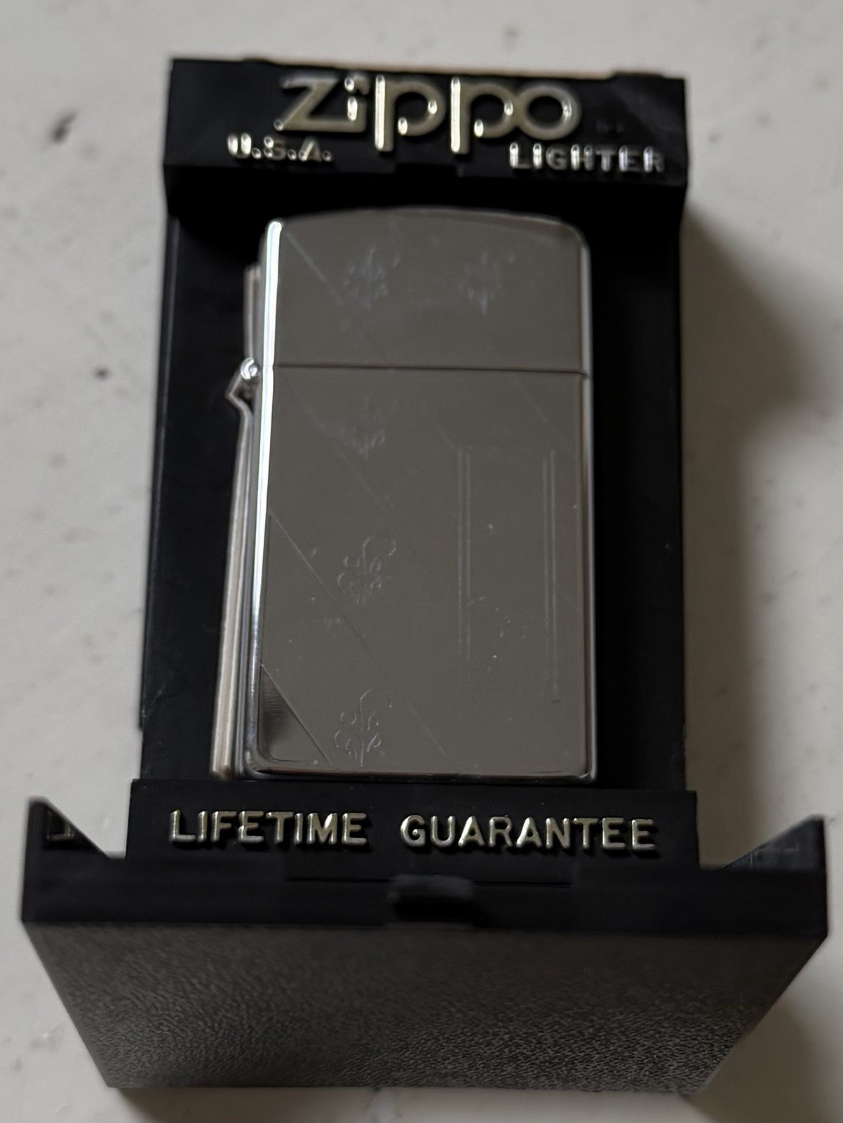 Vintage Zippo Lighter 1990s Brushed Chrome w/ Box USA. NEW Never Used.