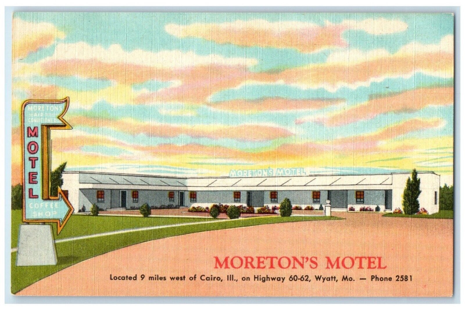 c1950's Moreton's Motel Roadside Wyatt Missouri MO Unposted Vintage Postcard