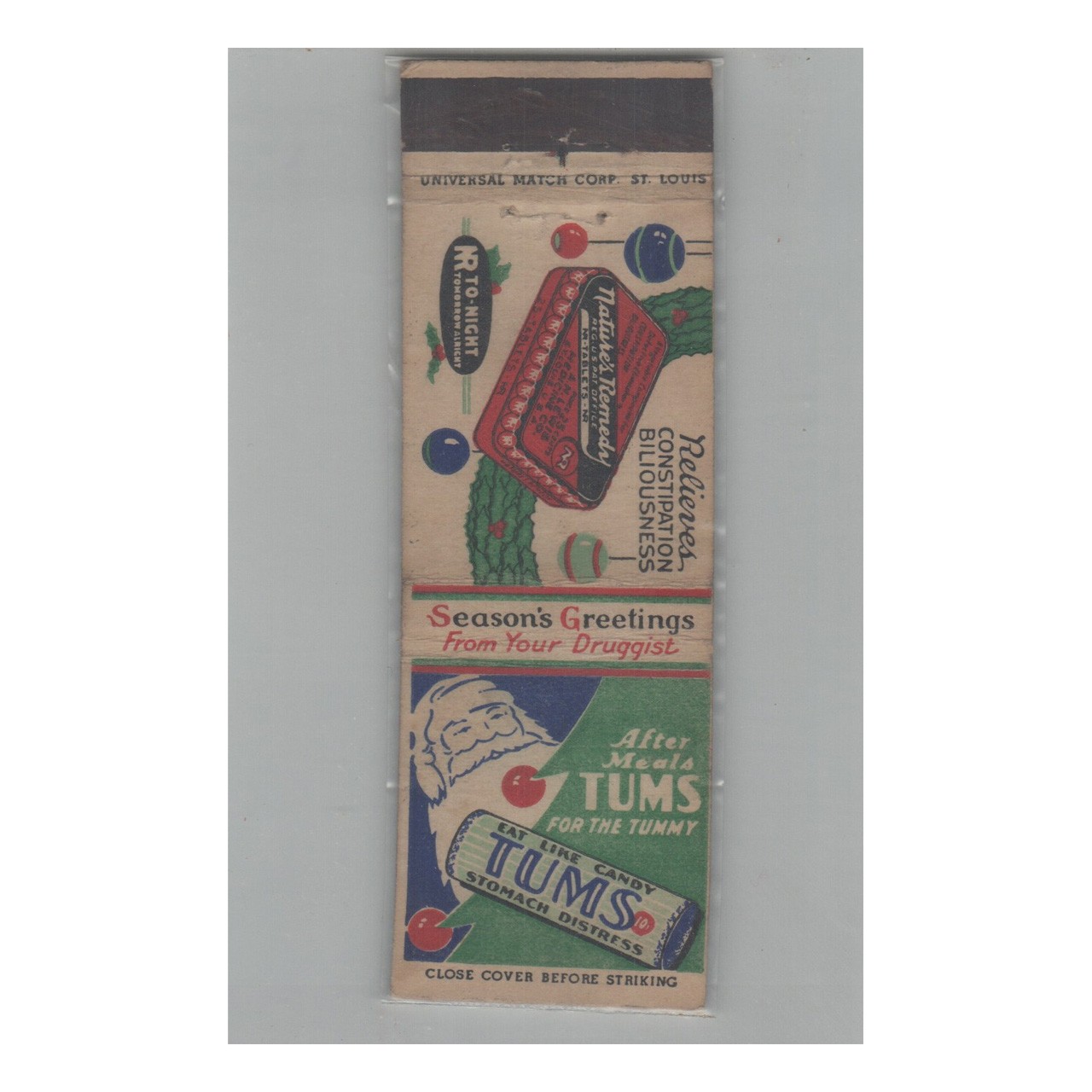 1920s-1930s Universal Match Matchbook Cover Tums For The Tummy