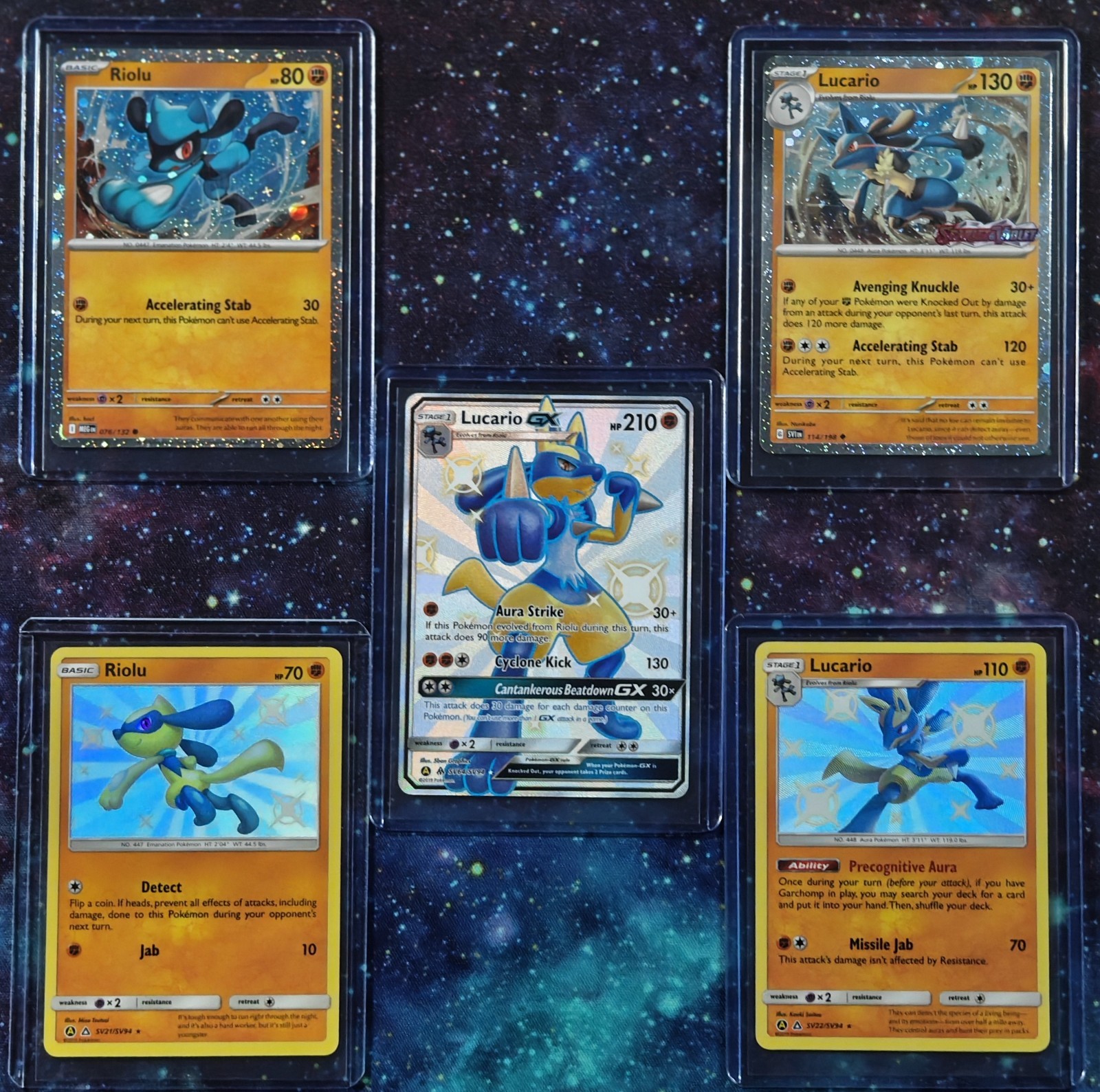 Shiny Vault LUCARIO GX & RIOLU | Hidden Fates Complete Set + Cosmos Holo Promos
