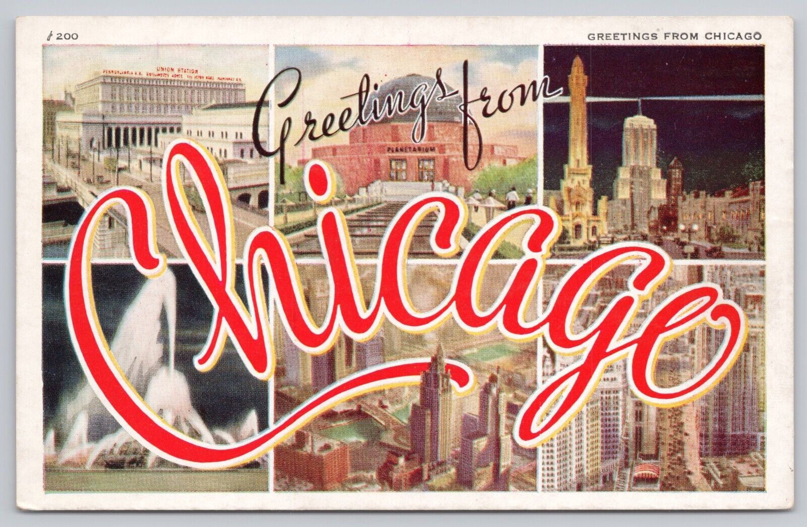 Chicago Illinois, Large Letter Greetings, Famous Landmarks, Vintage Postcard