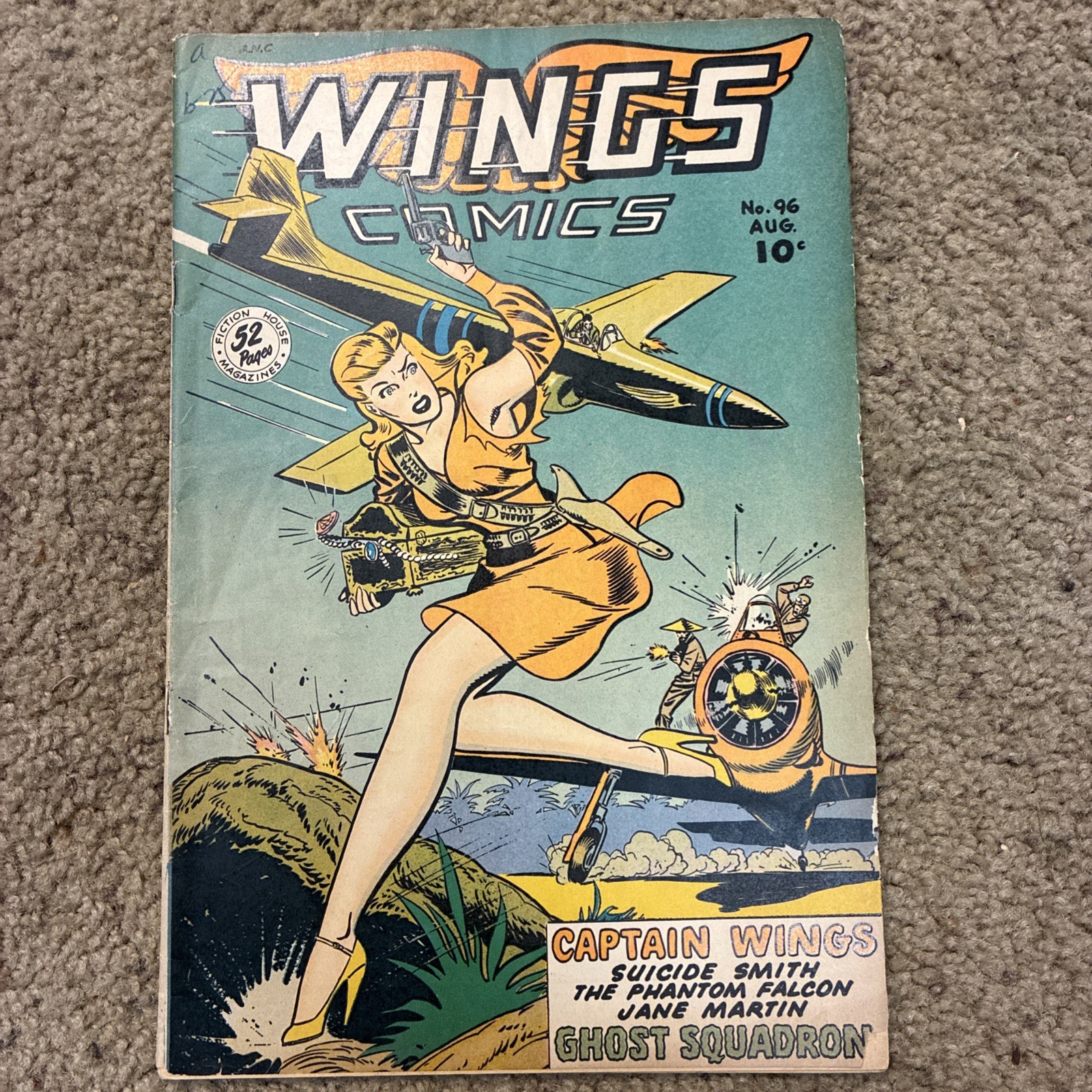 Wings Comics #96 Gal with Gun and Long Legs GGA Cover 1948 War Comic