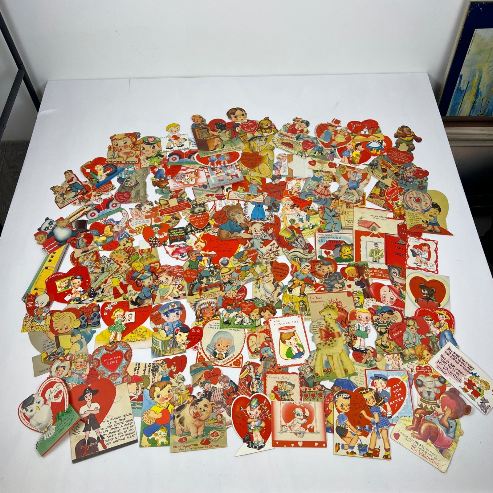 Vintage Valentine Card Lot Mid Century Die Cut Mechanical Ephemera Mixed Good