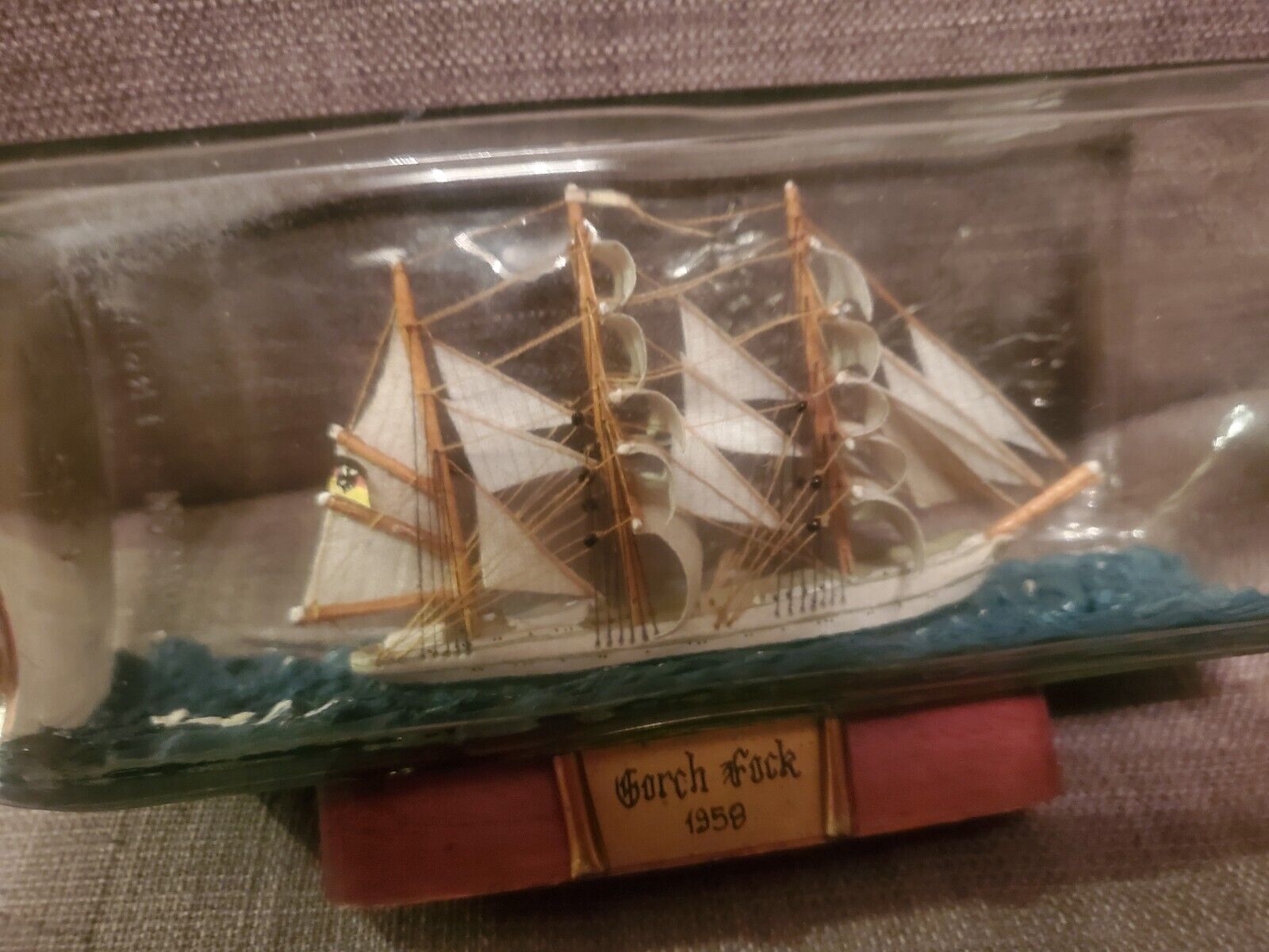 Vintage Antique Handmade Gorch Fock Ship in a Bottle German Flag Sculpture