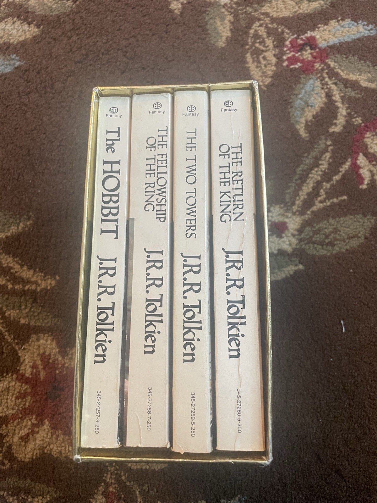 J.R.R. Tolkien Gold Foil 4-Book Box Set the Lord of the Rings Hobbit Vintage J.R.R. Tolkien Gold Foil 4-Book Box Set the Lord of the Rings Hobbit Vintage