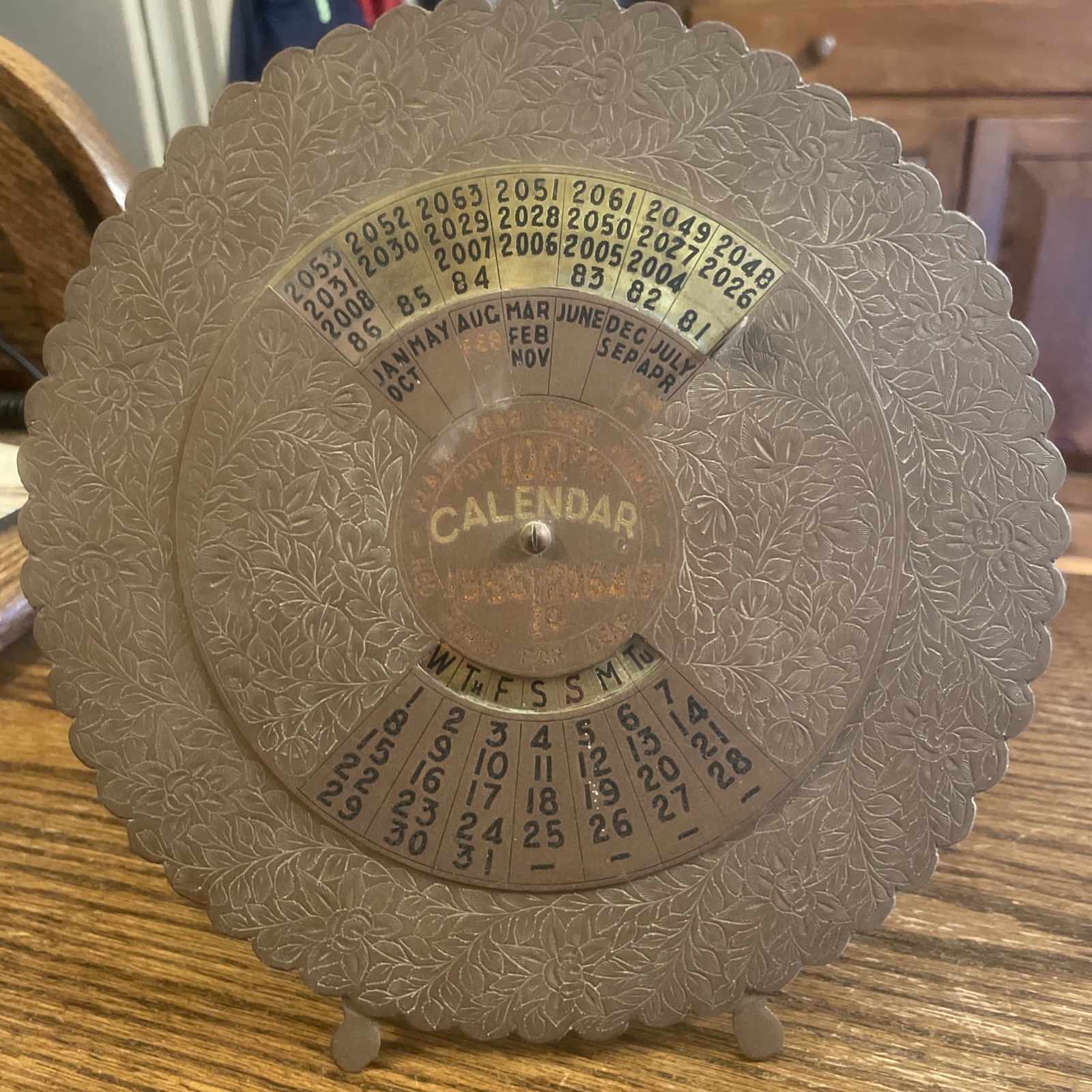 Vintage Brass 100 Year Perpetual Calendar 1965-2064