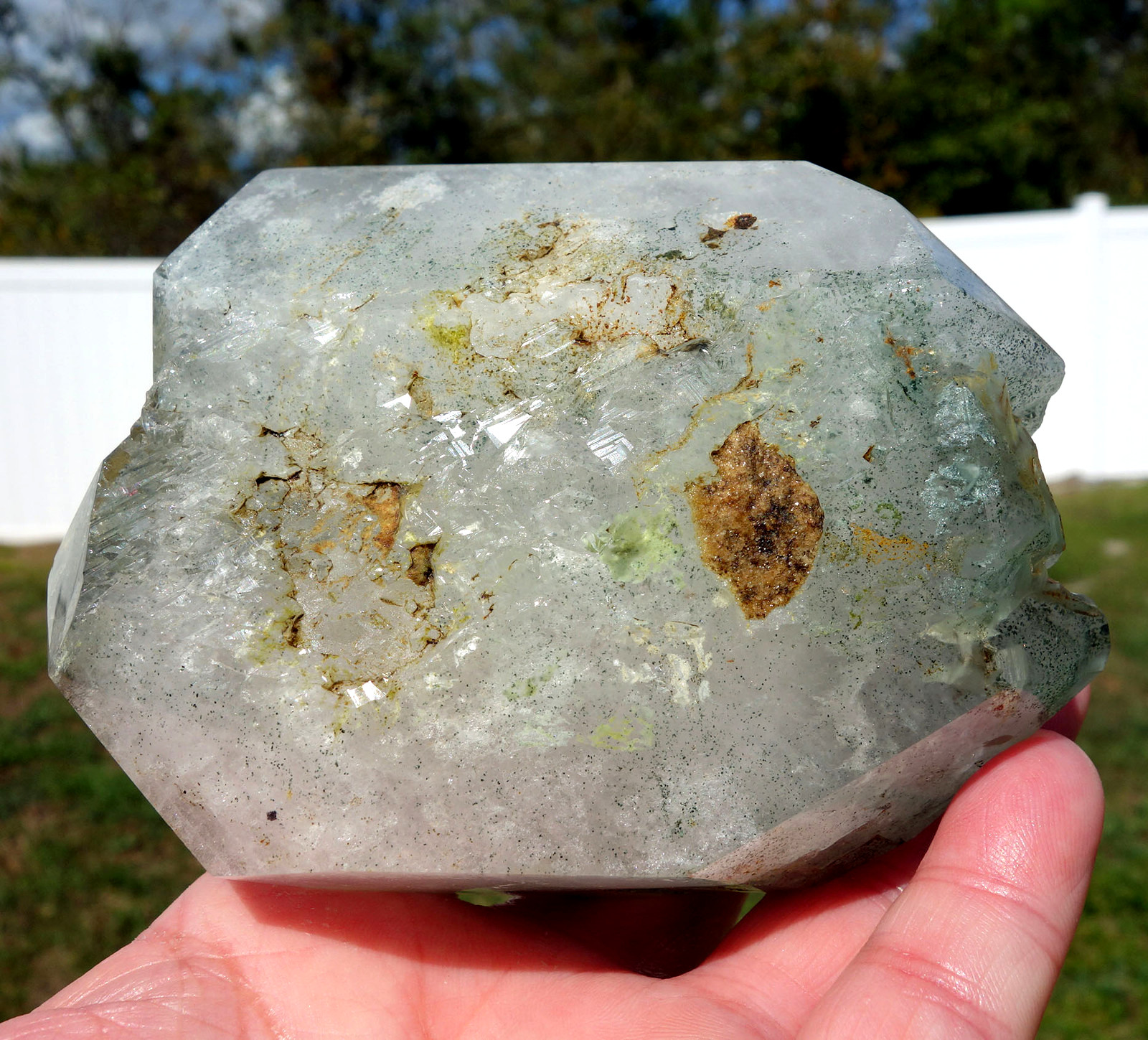 Big Green CHLORITE in Clear Quartz an ELESTIAL Crystal Point DT For Sale
