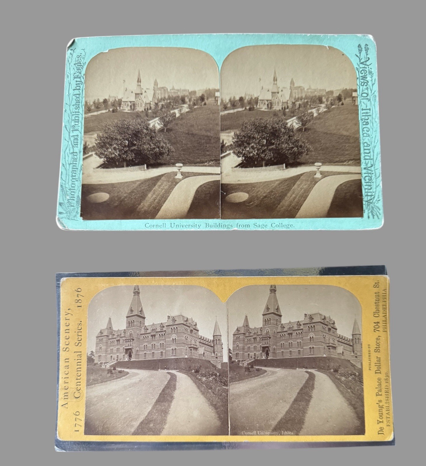 2 Antique Cornell University Ithaca NY Stereoviews Sage College 1876