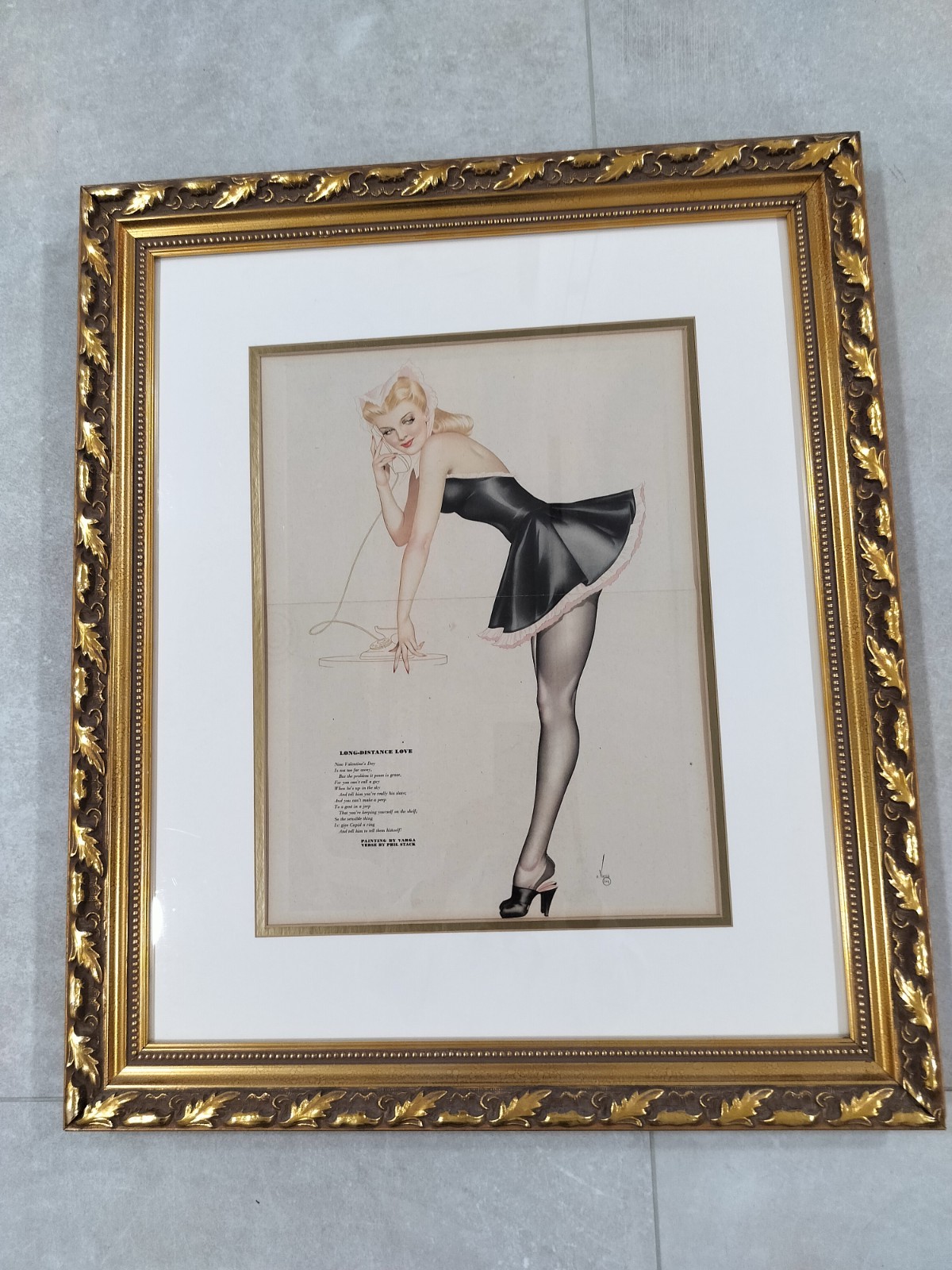 Vintage Framed Varga Girl Pin-Up – “Long-Distance Love” (Free Shipping)