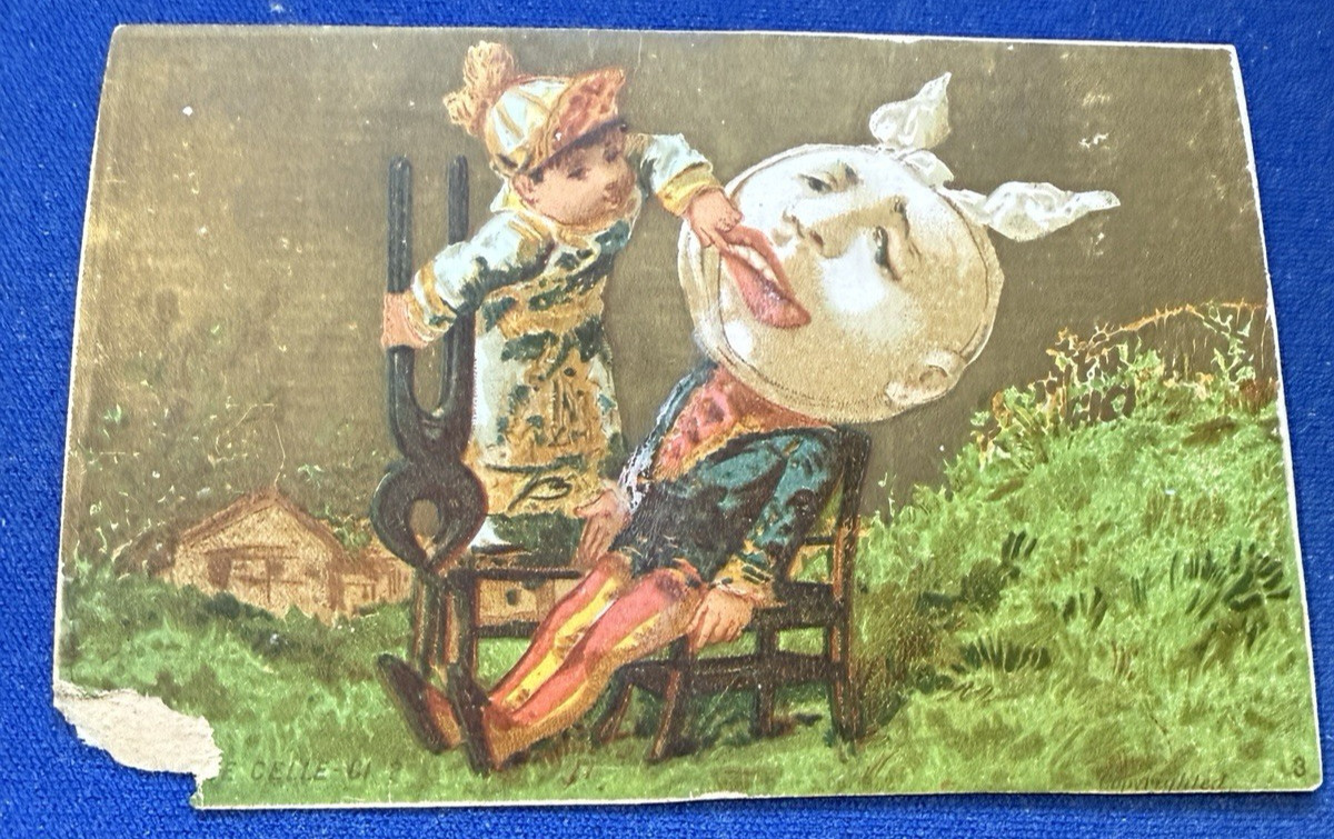 VICTORIAN TRADE CARD Great Atlantic Pacific Tea Co Man TOOTH ACHE-AS IS COMIC