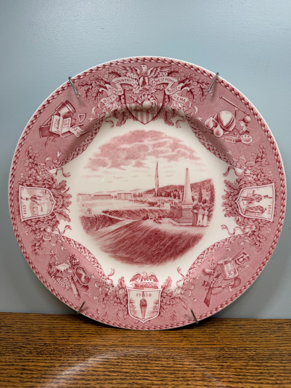 Wedgwood West Point 1933 USMA Plate Third Half Hour Red Pink Transferware 1831