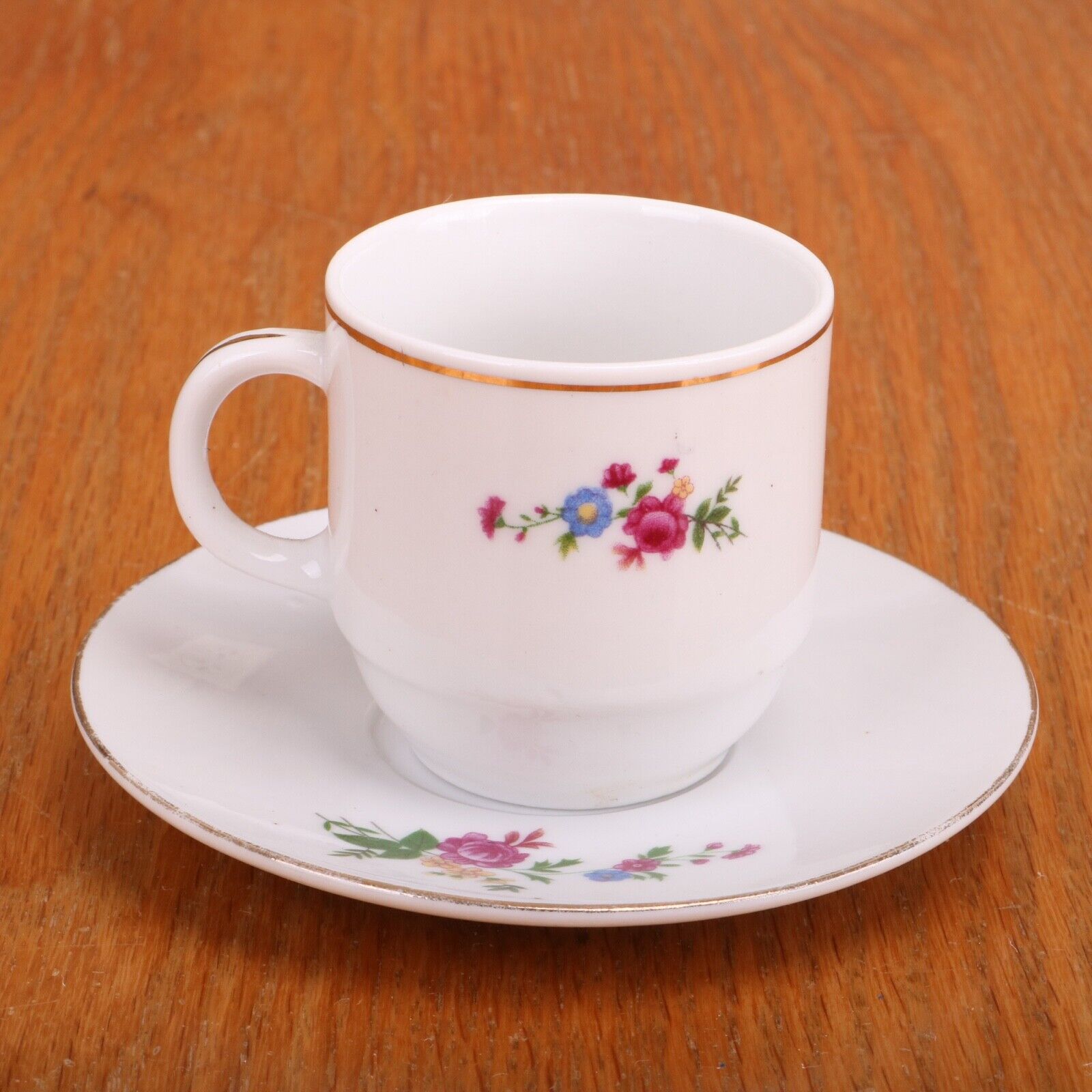 Small Blue Red Flower Floral Cup and Saucer Tea China Demitasse 