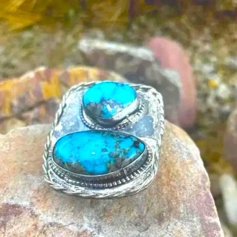 Rodeo, Morenci Turquoise, Old Pawn, Navajo, Coin Silver, Bennett Bolo Slide